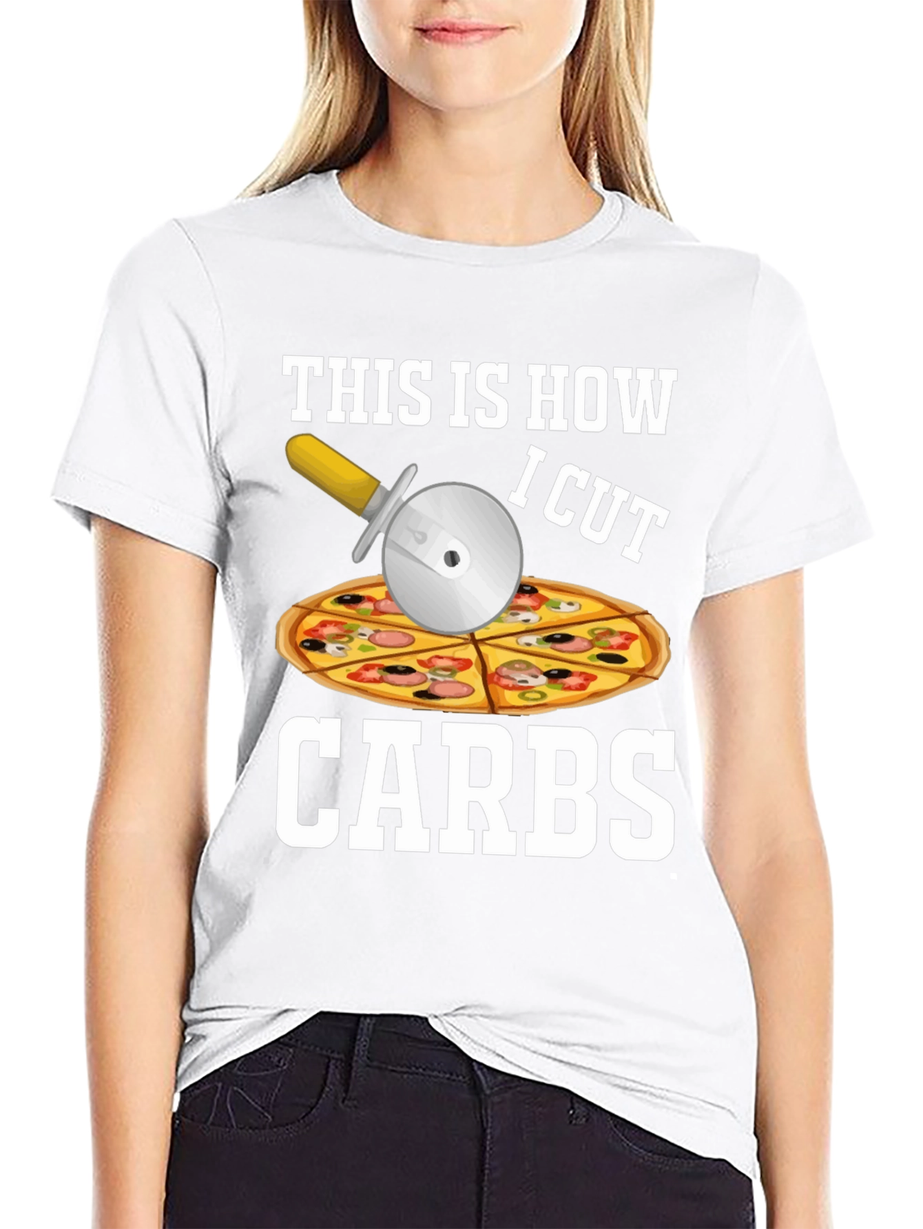 Black Funny Pizza Cutter "Carbs" T-Shirt view 9