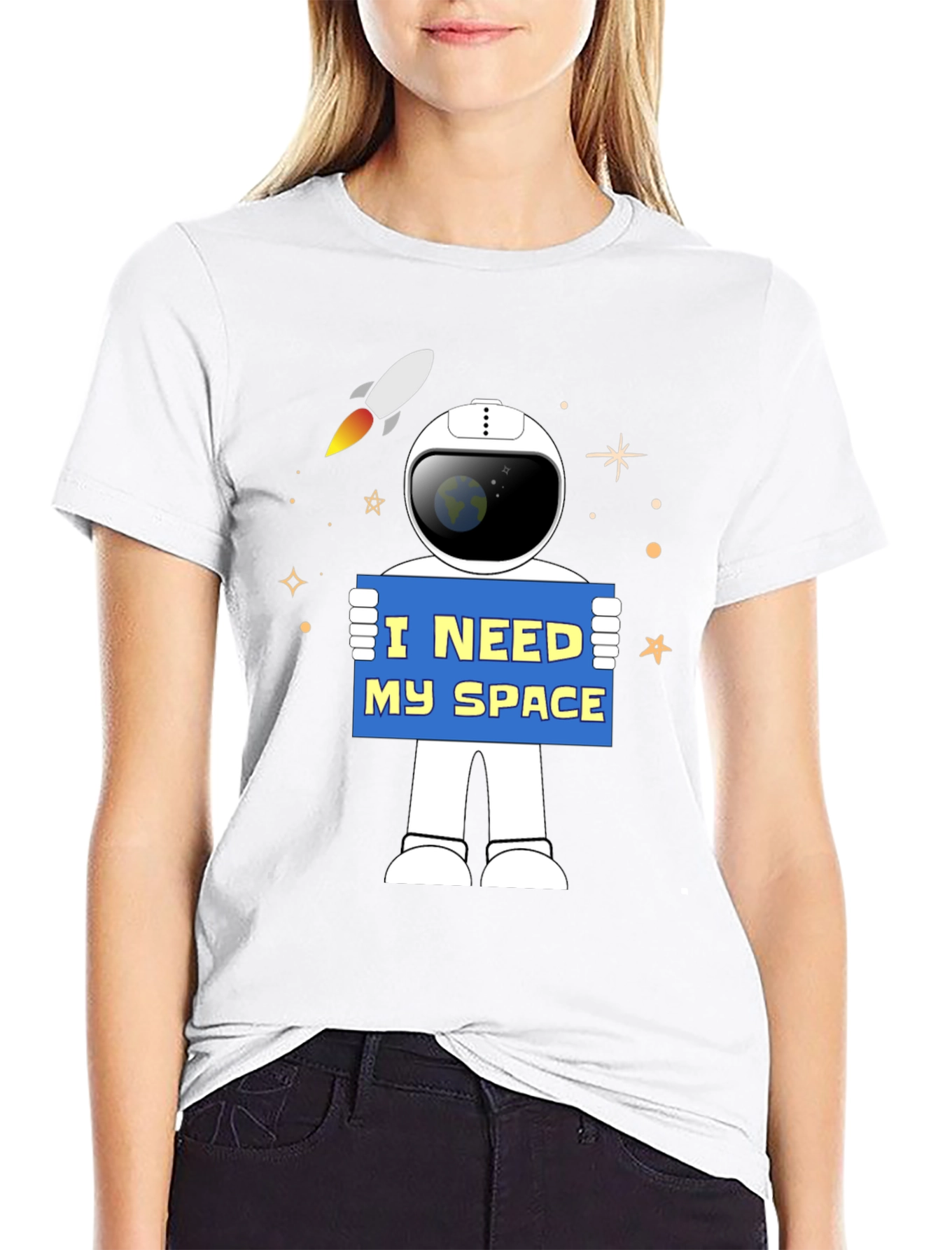 Black I Need My Space Astronaut Graphic T-Shirt view 9