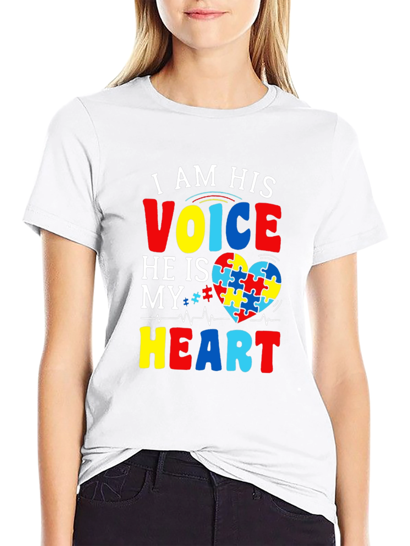 Black Autism Awareness T-Shirt - I am His Voice, He is My Heart view 9