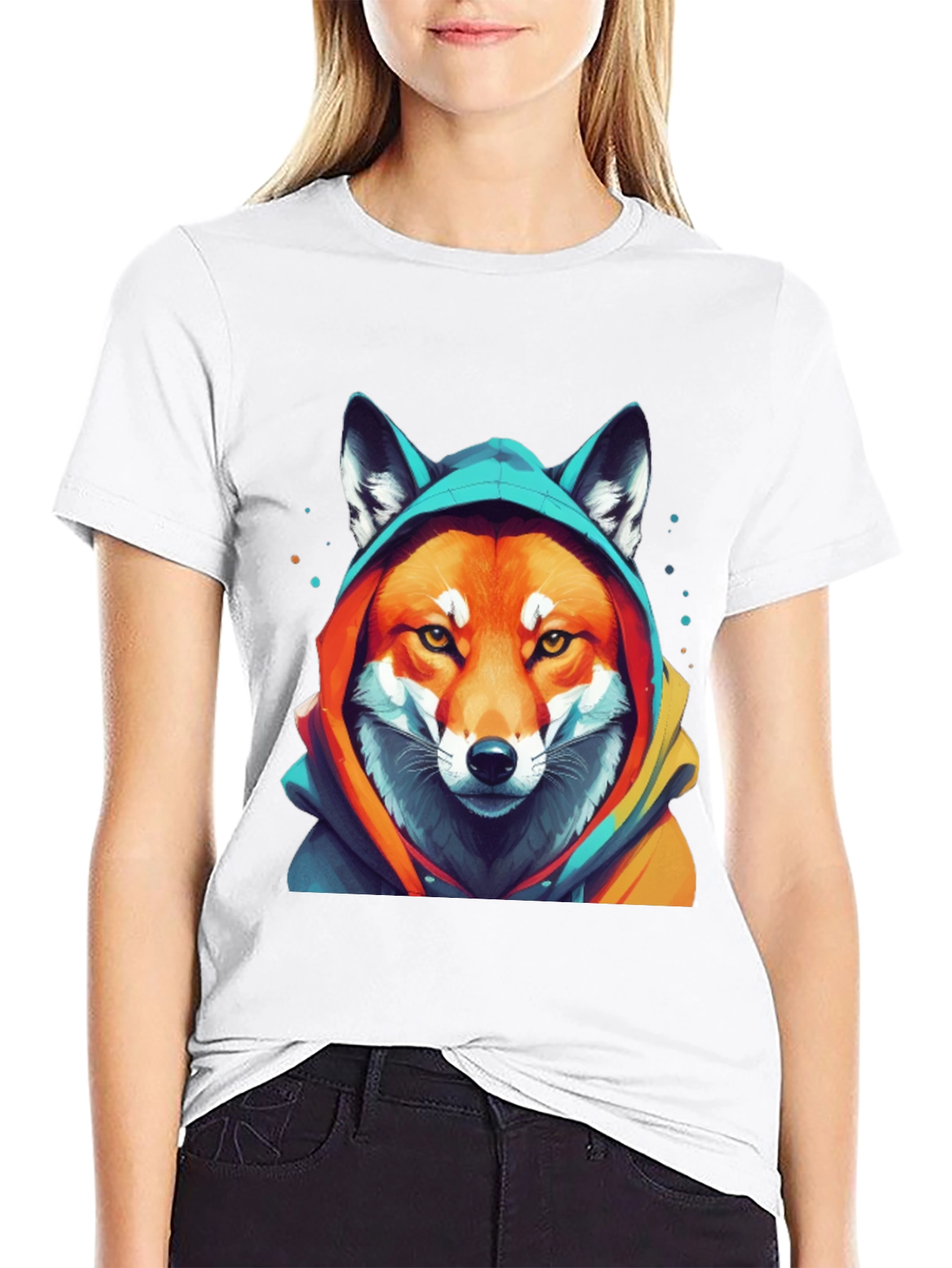 Black Fox in Hoodie Graphic T-Shirt view 9