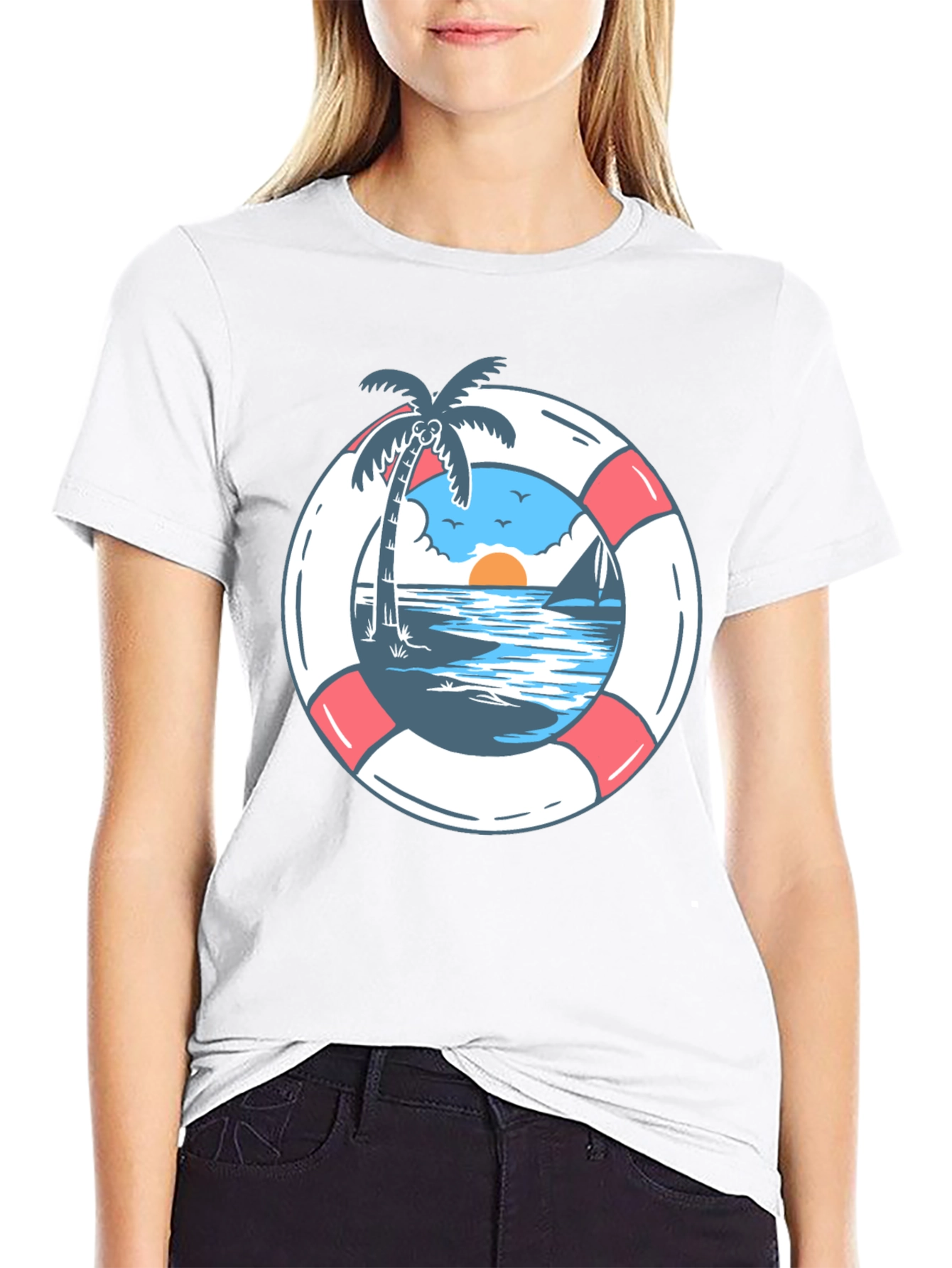 Tropical Beach Life Preserver Graphic Tee - 9