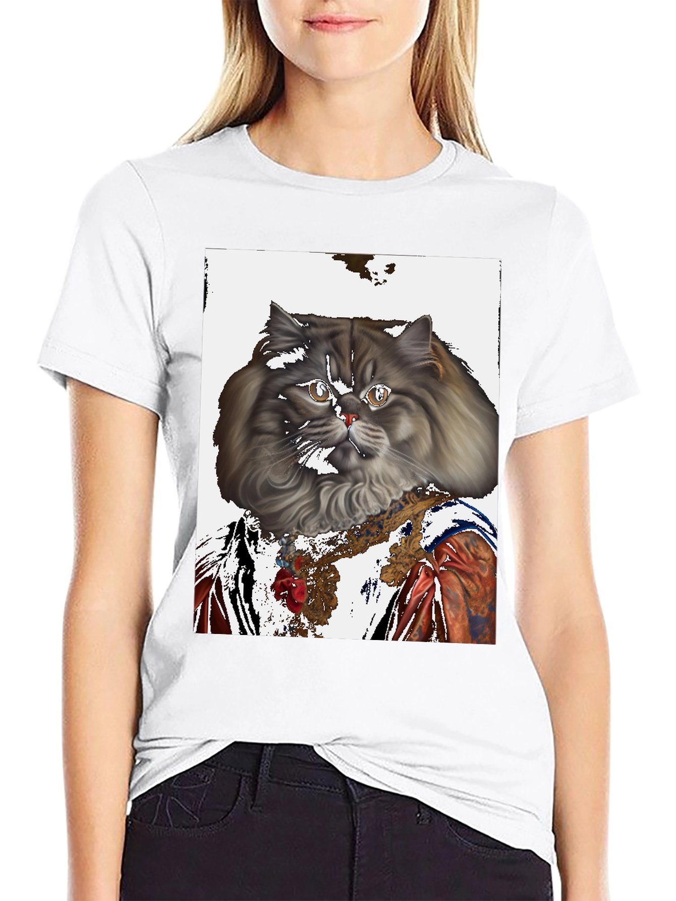Black Renaissance Cat Graphic T-Shirt view 9
