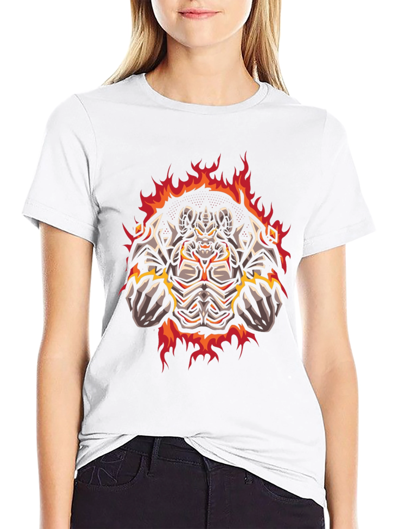 Black Fiery Demon Graphic Print Tee - Black Cotton T-Shirt view 9