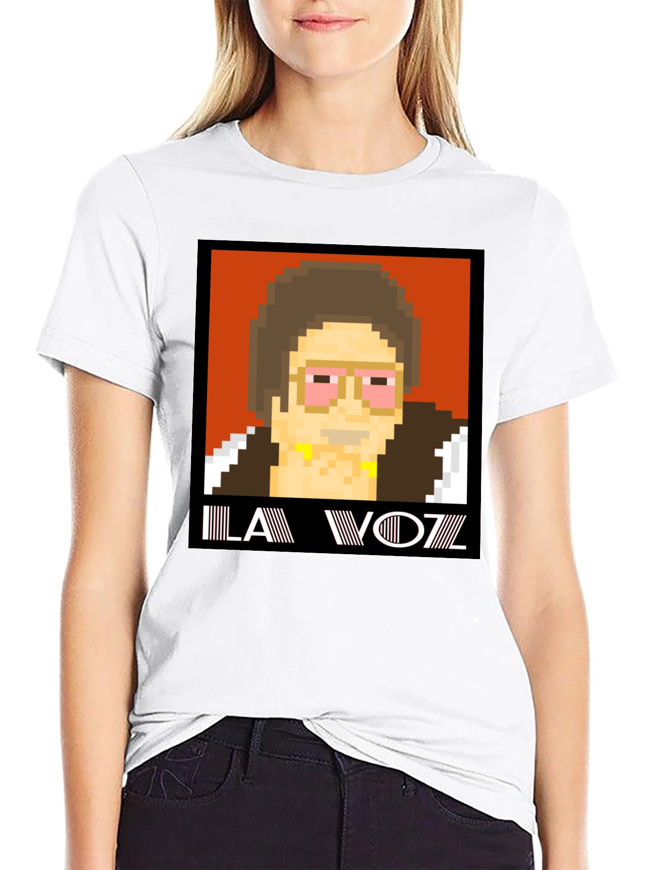 Black Retro Pixel Art T-Shirt: LA VOZZ view 9