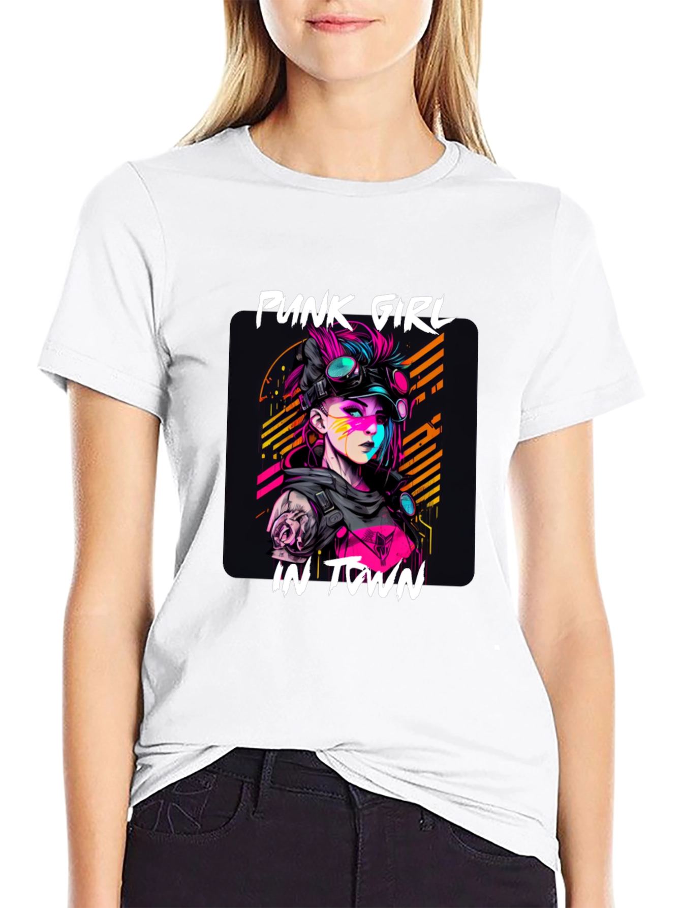Black Punk Girl in Town Graphic Tee - Stylish Unisex T-Shirt view 9