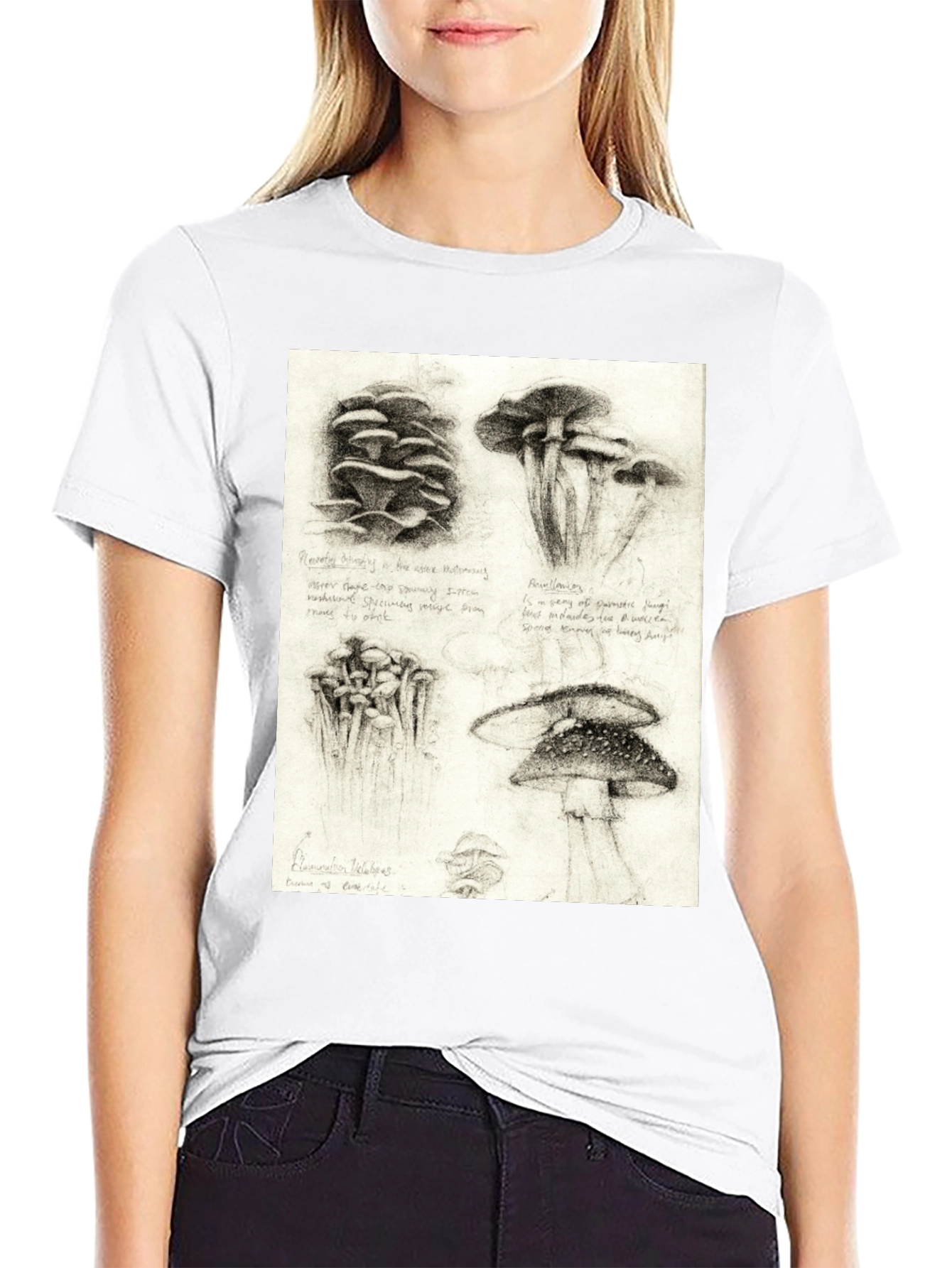 Black Mushroom Sketch Art T-Shirt - Nature Inspired Tee view 9