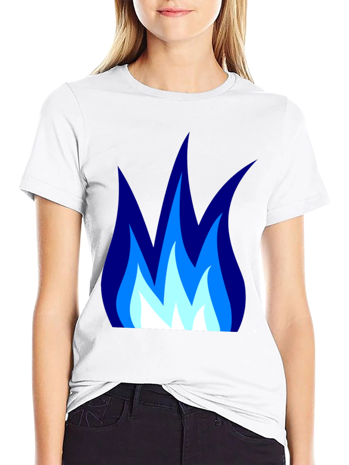 Black Blue Flame Graphic Black T-Shirt - Cool Casual Tee view 9