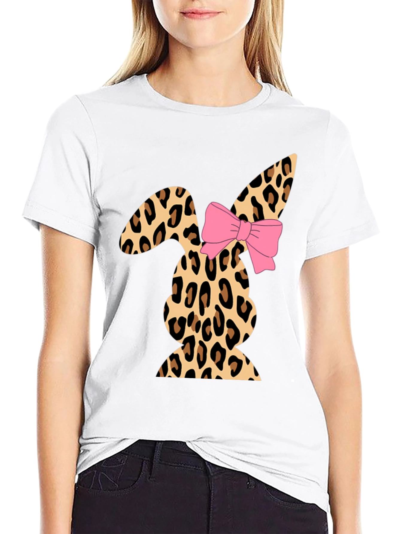 Black Leopard Print Easter Bunny T-Shirt with Bow view 9