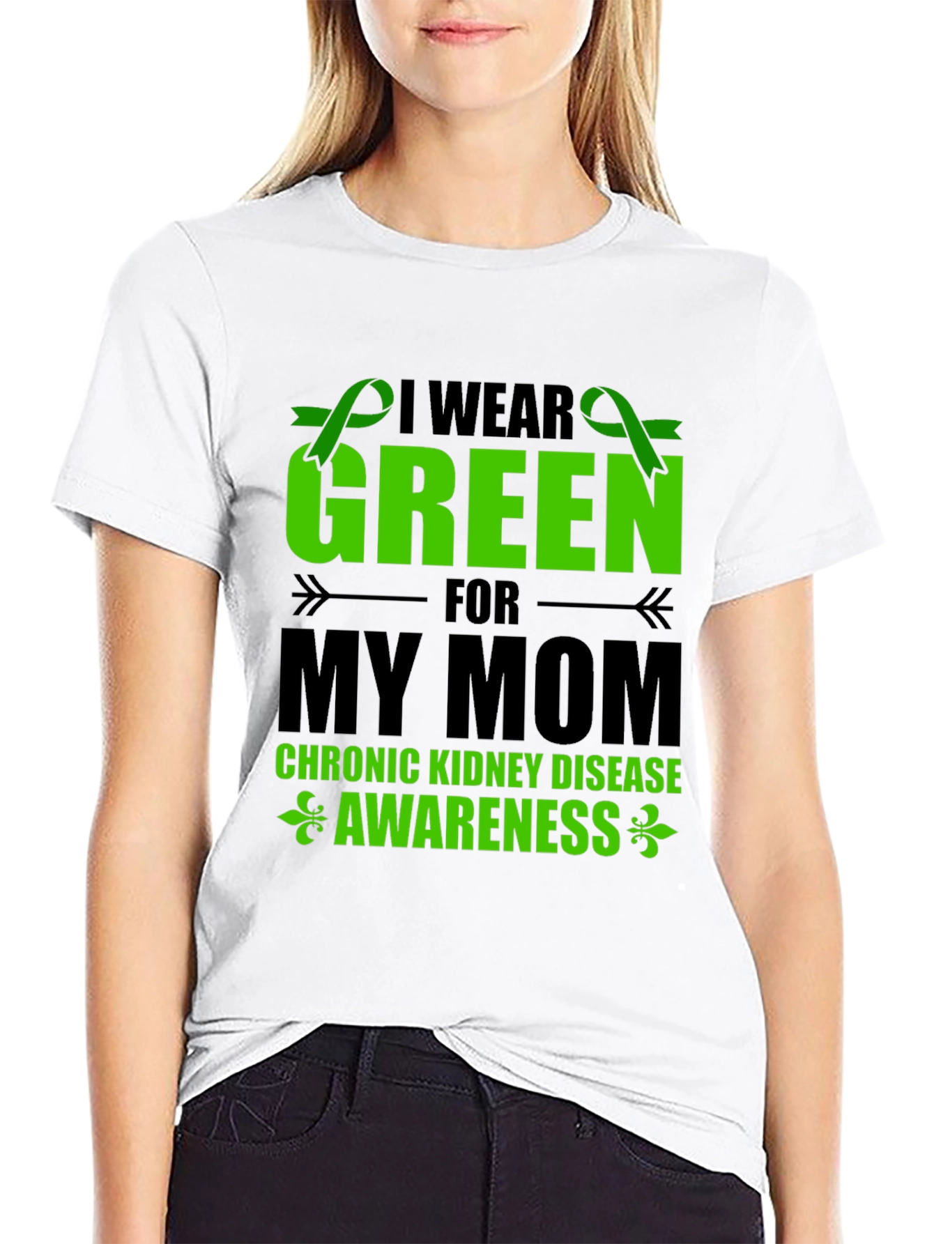 Black I Wear Green For My Mom Kidney Disease Awareness T-Shirt view 9