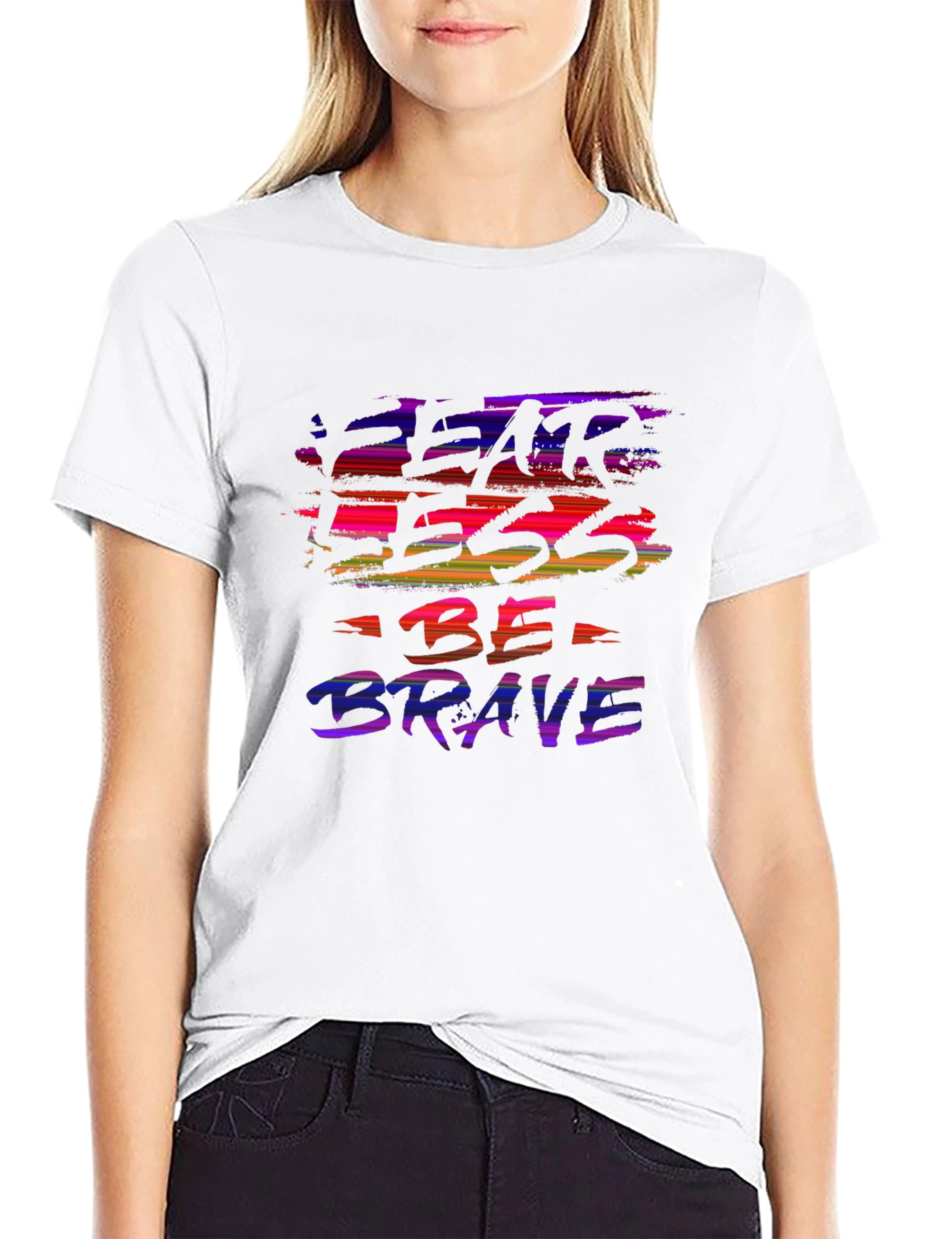 Black Fear Less Be Brave Black Graphic Tee view 9