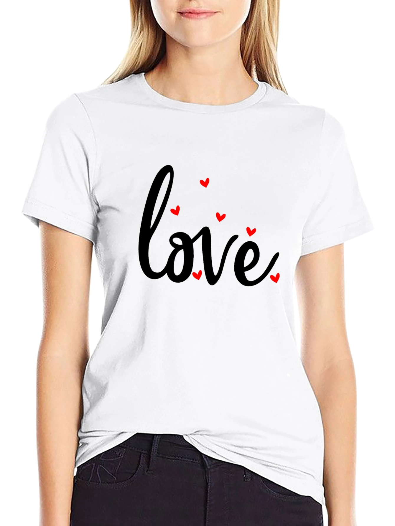 Black Love Heart Print Men's Black T-Shirt view 9