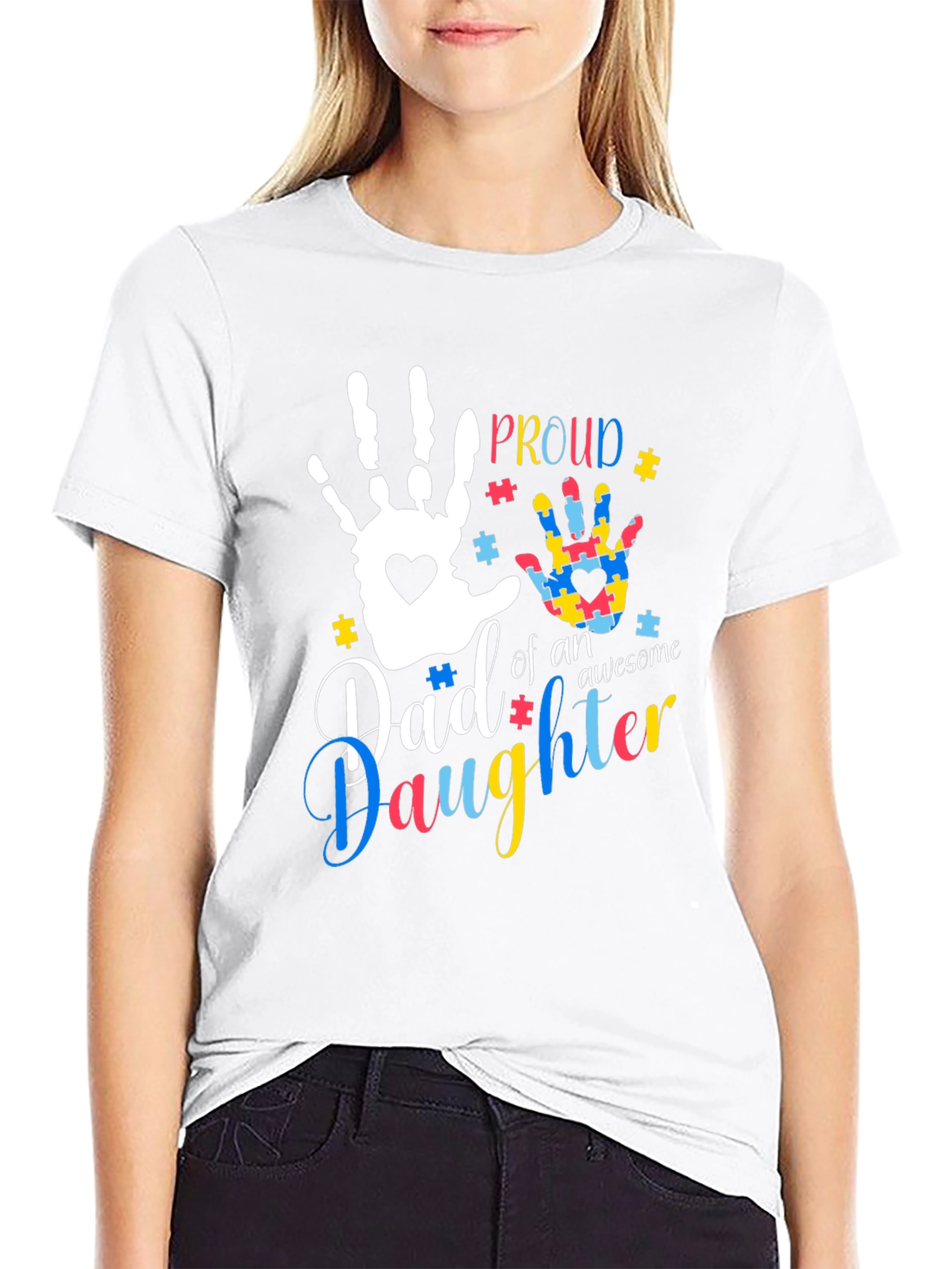 Black Proud Autism Dad T-Shirt view 9