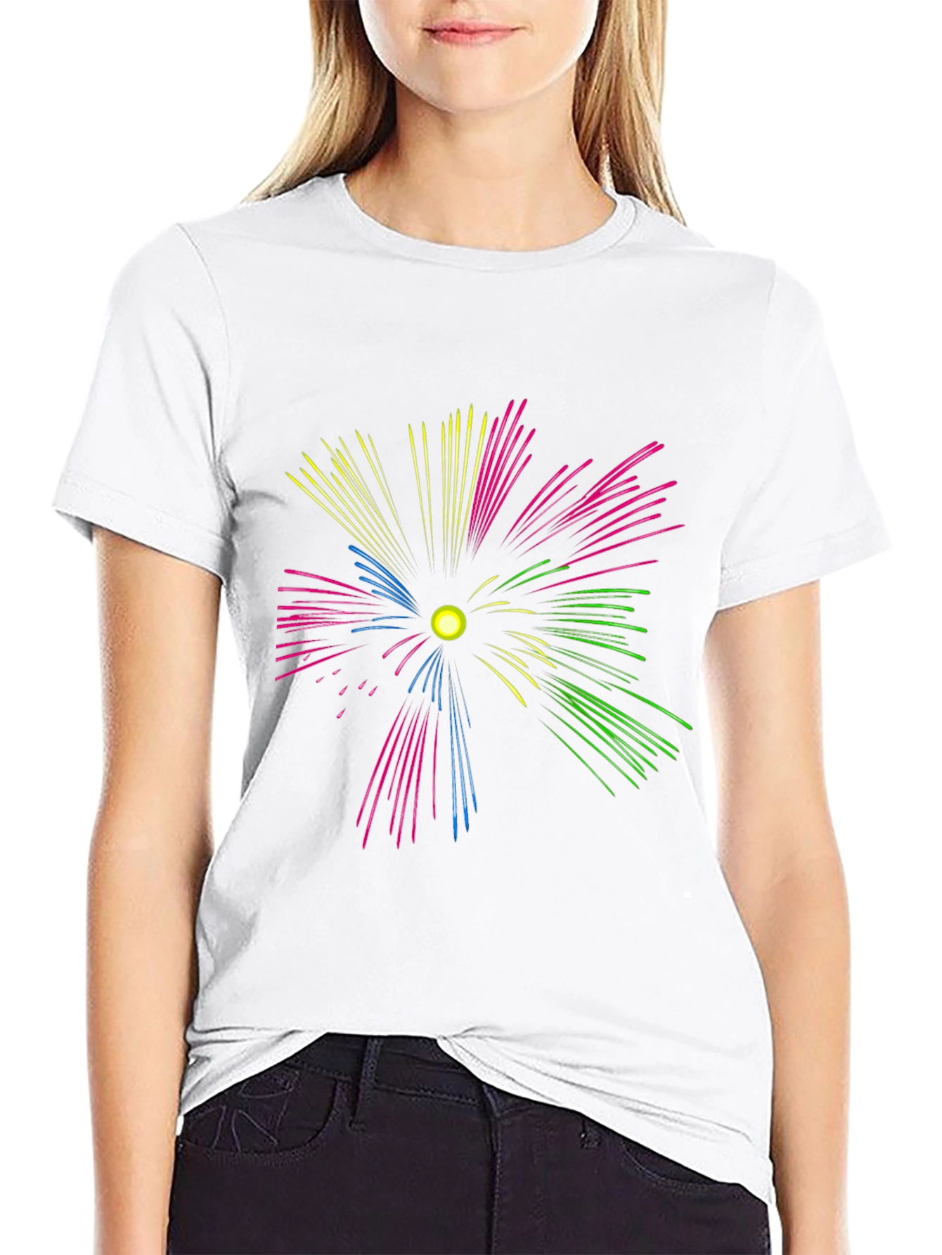 Black Colorful Fireworks Graphic Tee - Black view 9