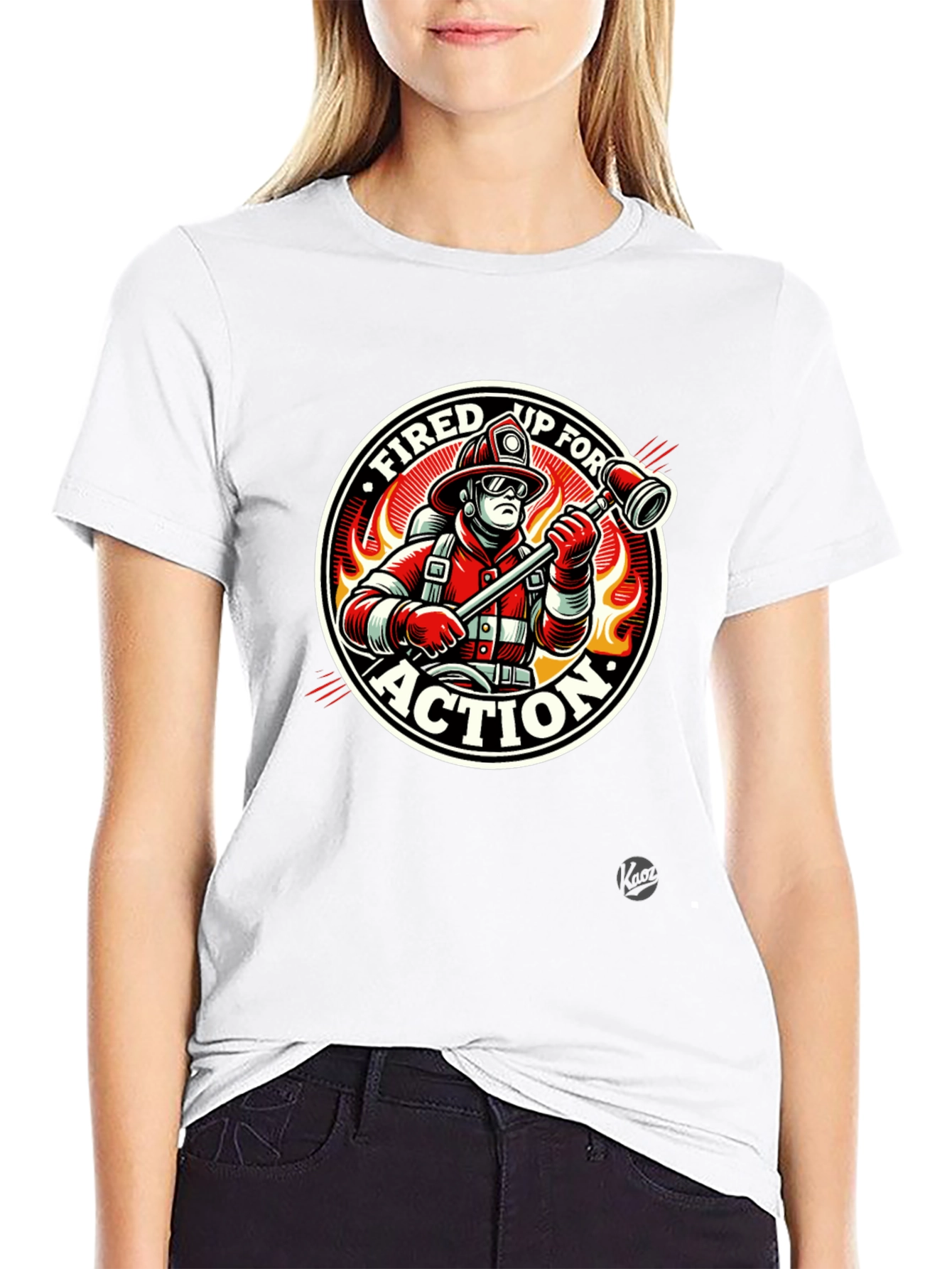 Black Fired Up for Action Firefighter Graphic T-Shirt view 9