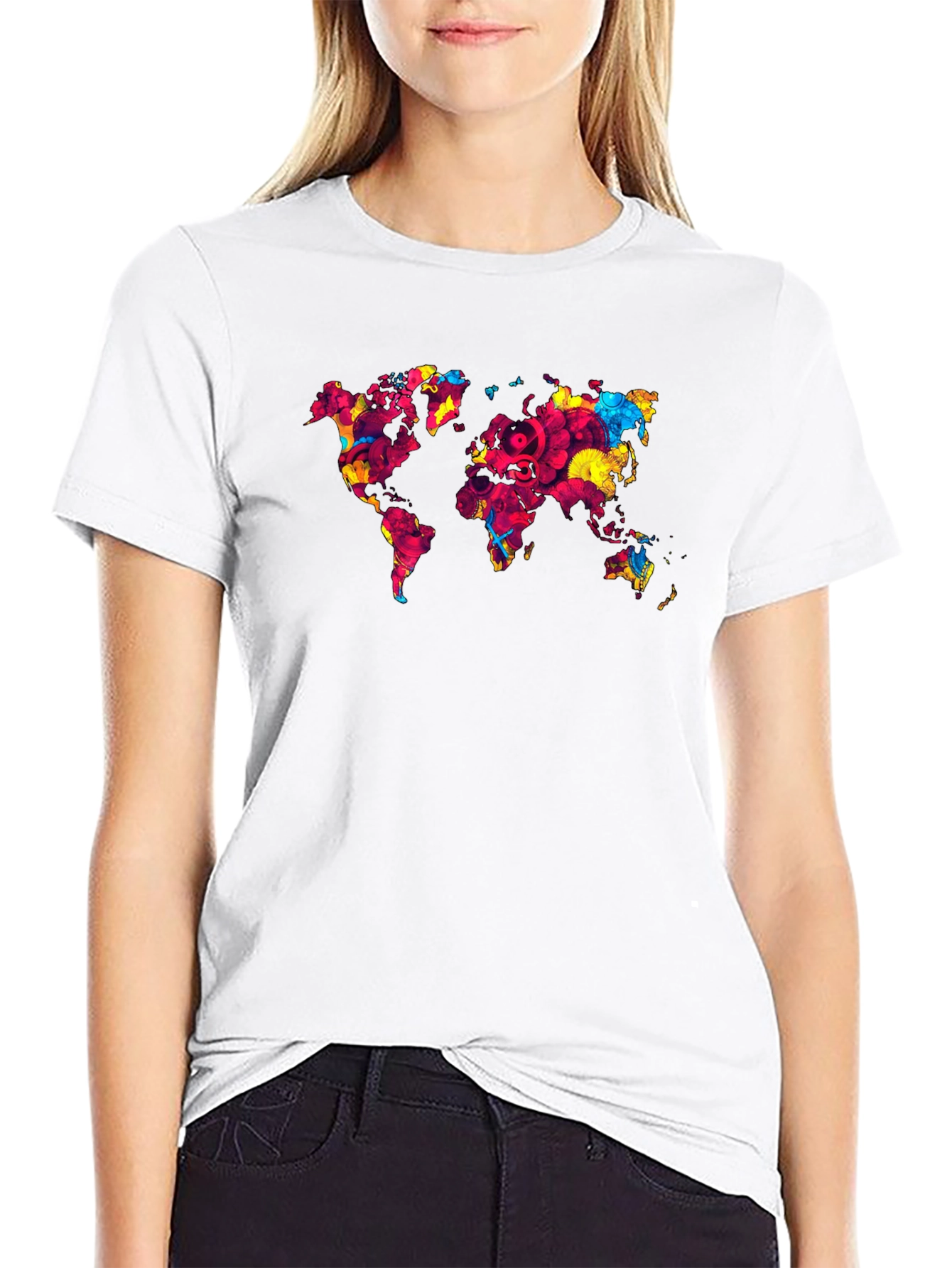 Black World Map Graphic Print Men's Black T-Shirt view 9