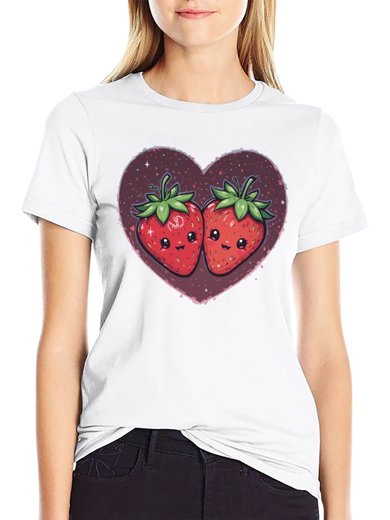 Black Strawberry Heart Kawaii Graphic Tee view 9