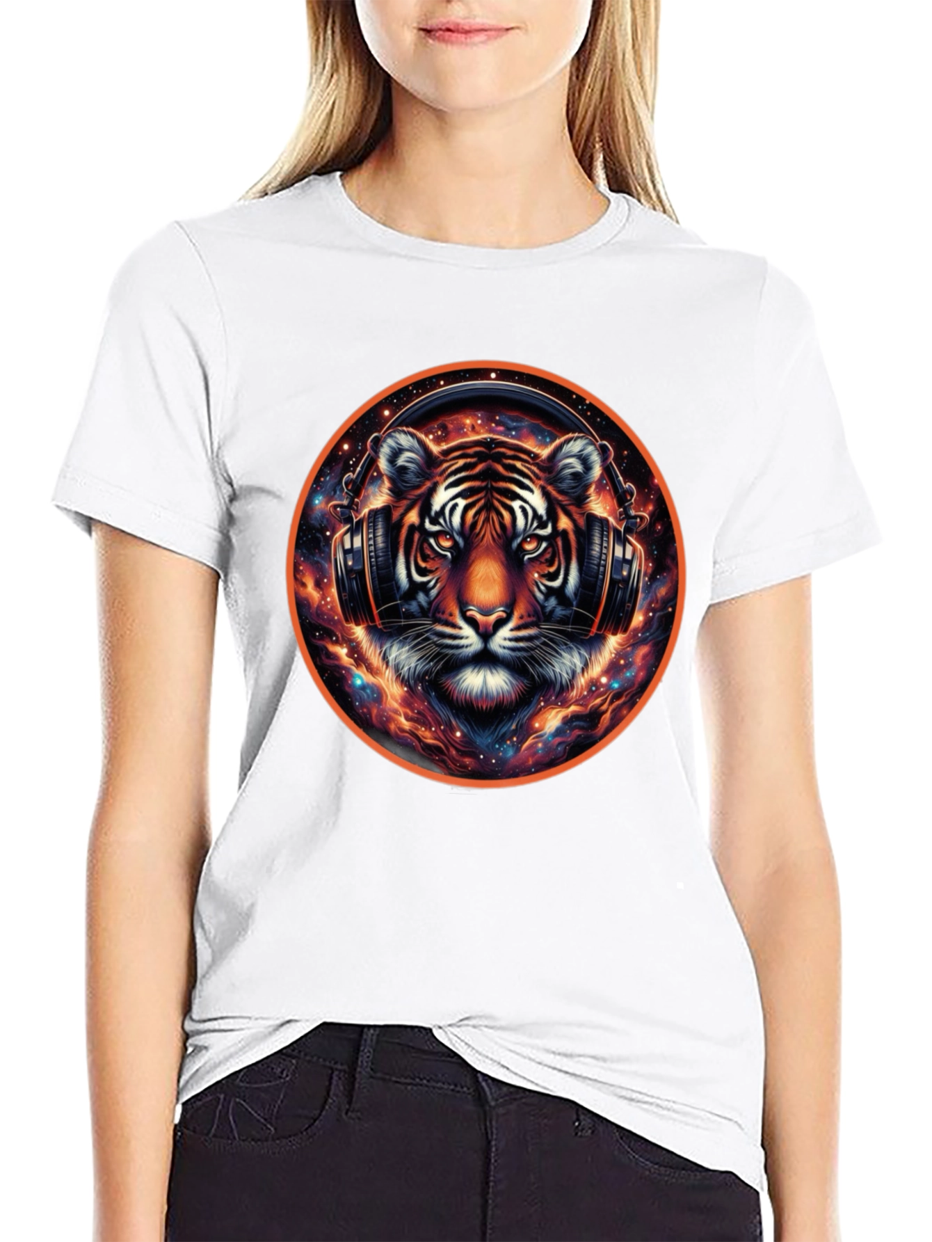 Black Tiger DJ Black T-Shirt - Cool Animal Graphic Tee view 9