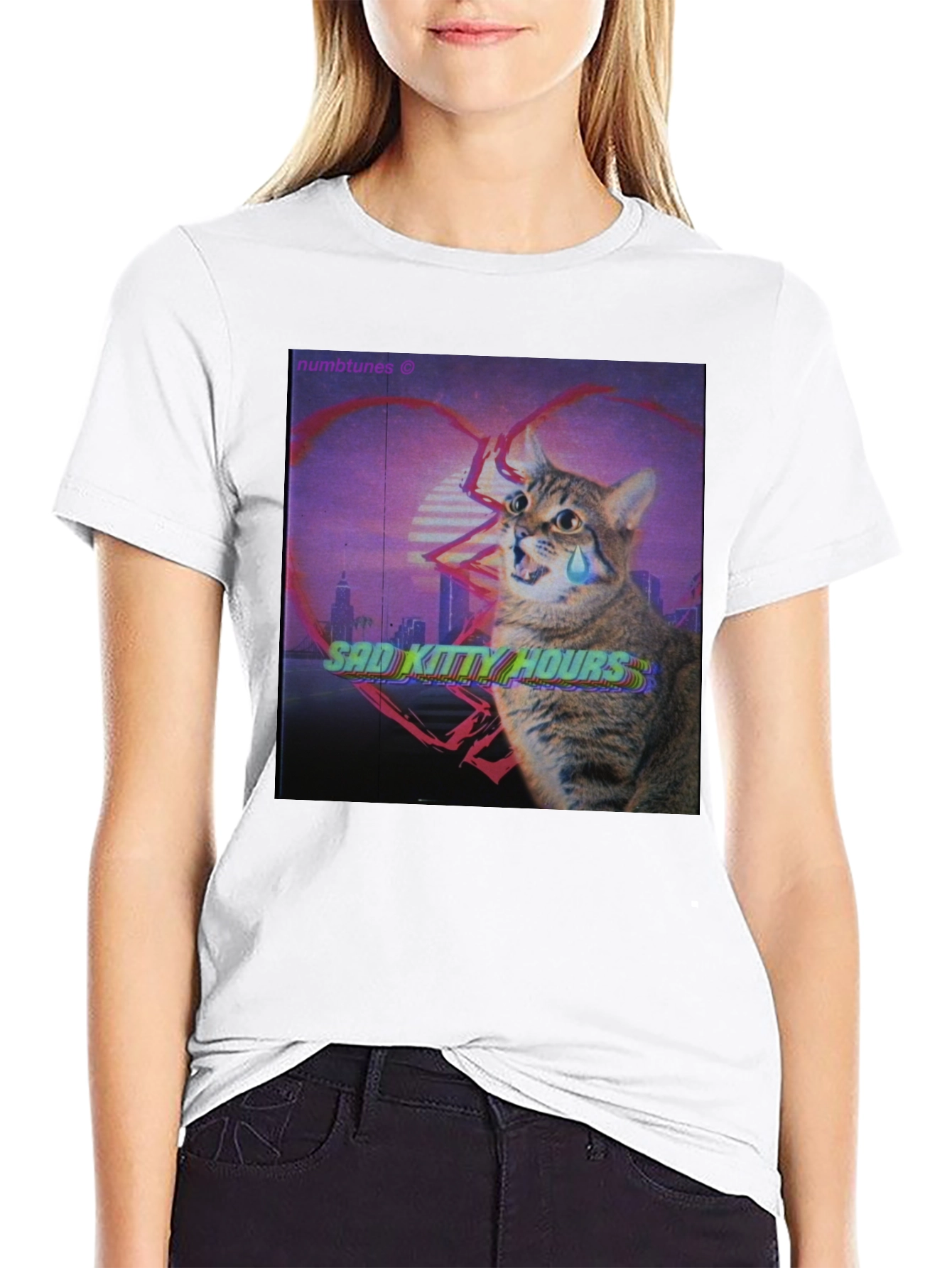 Black Sad Kitty Hours Graphic T-Shirt view 9