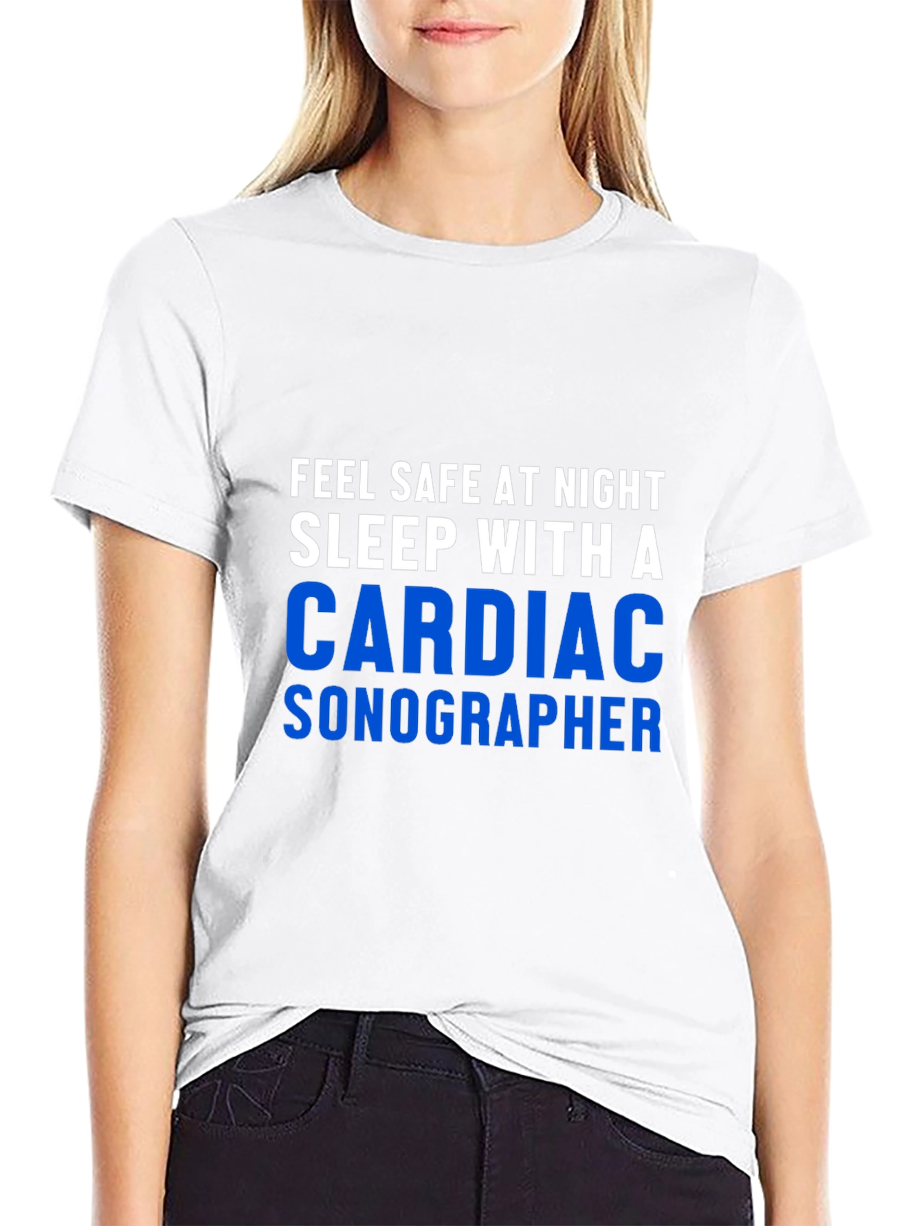 Black Cardiac Sonographer Graphic Tee - Feel Safe at Night! view 9