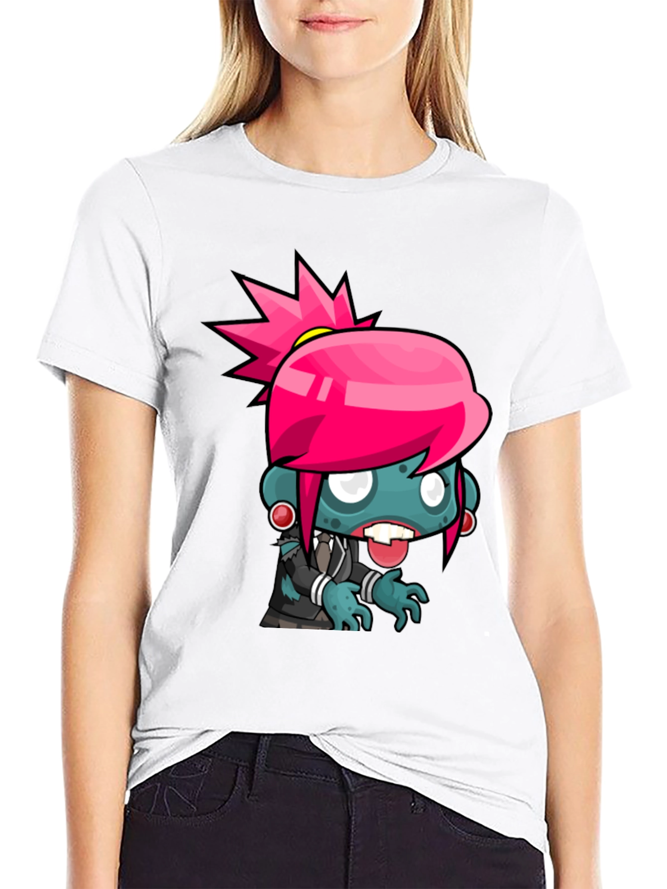 Black Zombie Cartoon Graphic T-Shirt view 9