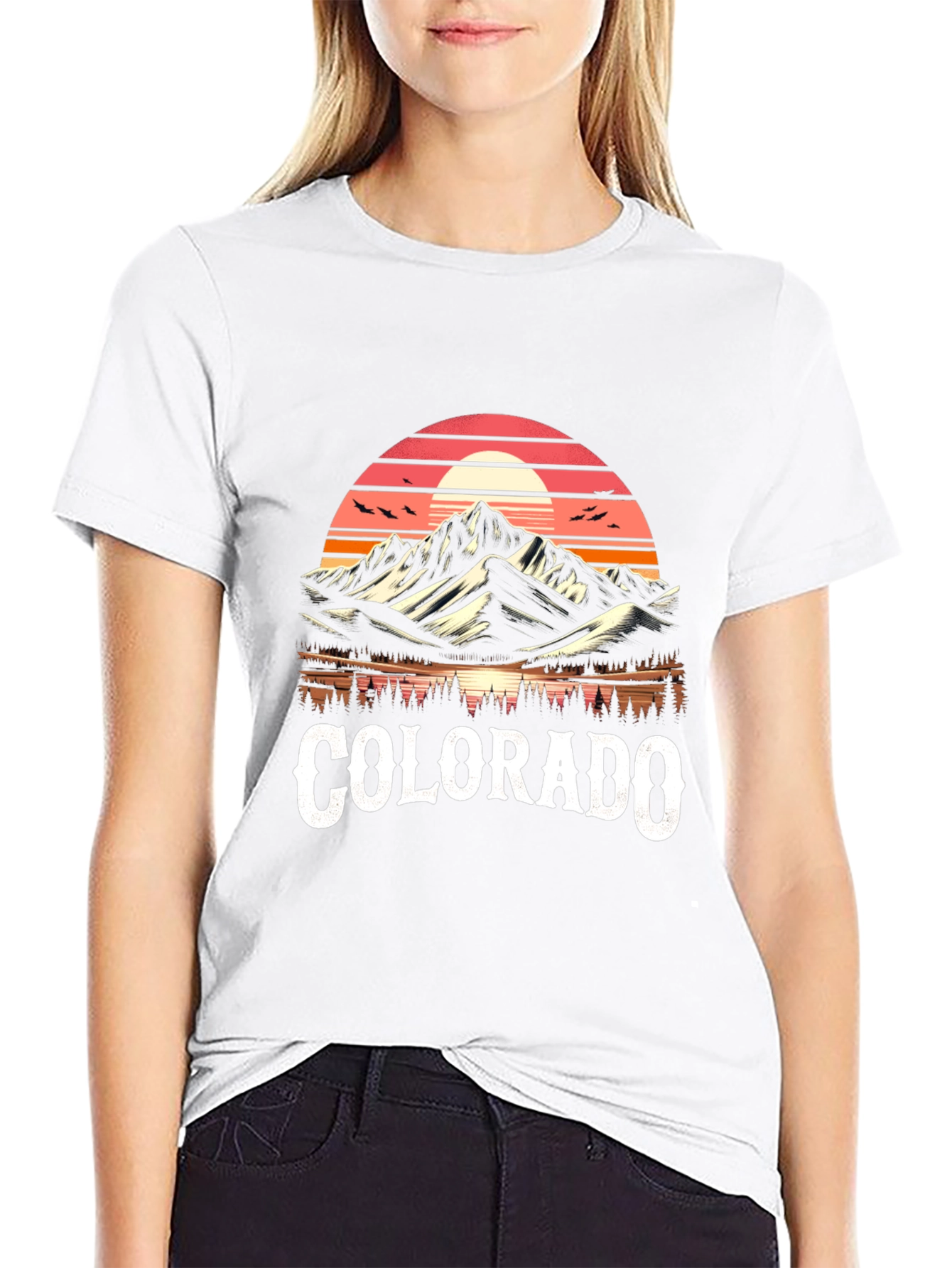 Black Colorado Mountains Retro Graphic T-Shirt view 9