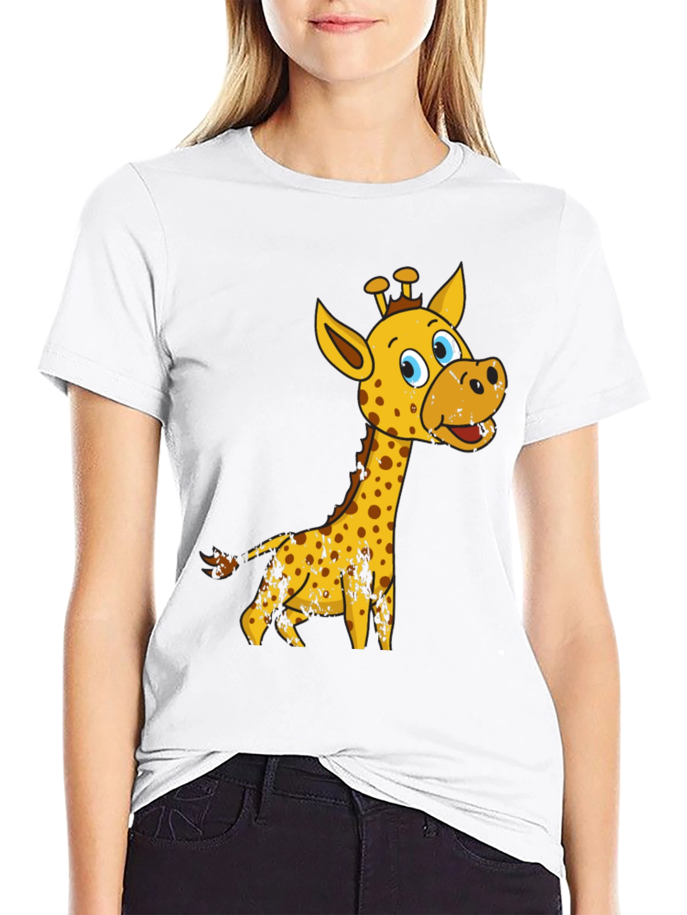 Black Giraffe Cartoon Graphic Tee - Black Cotton Shirt view 9