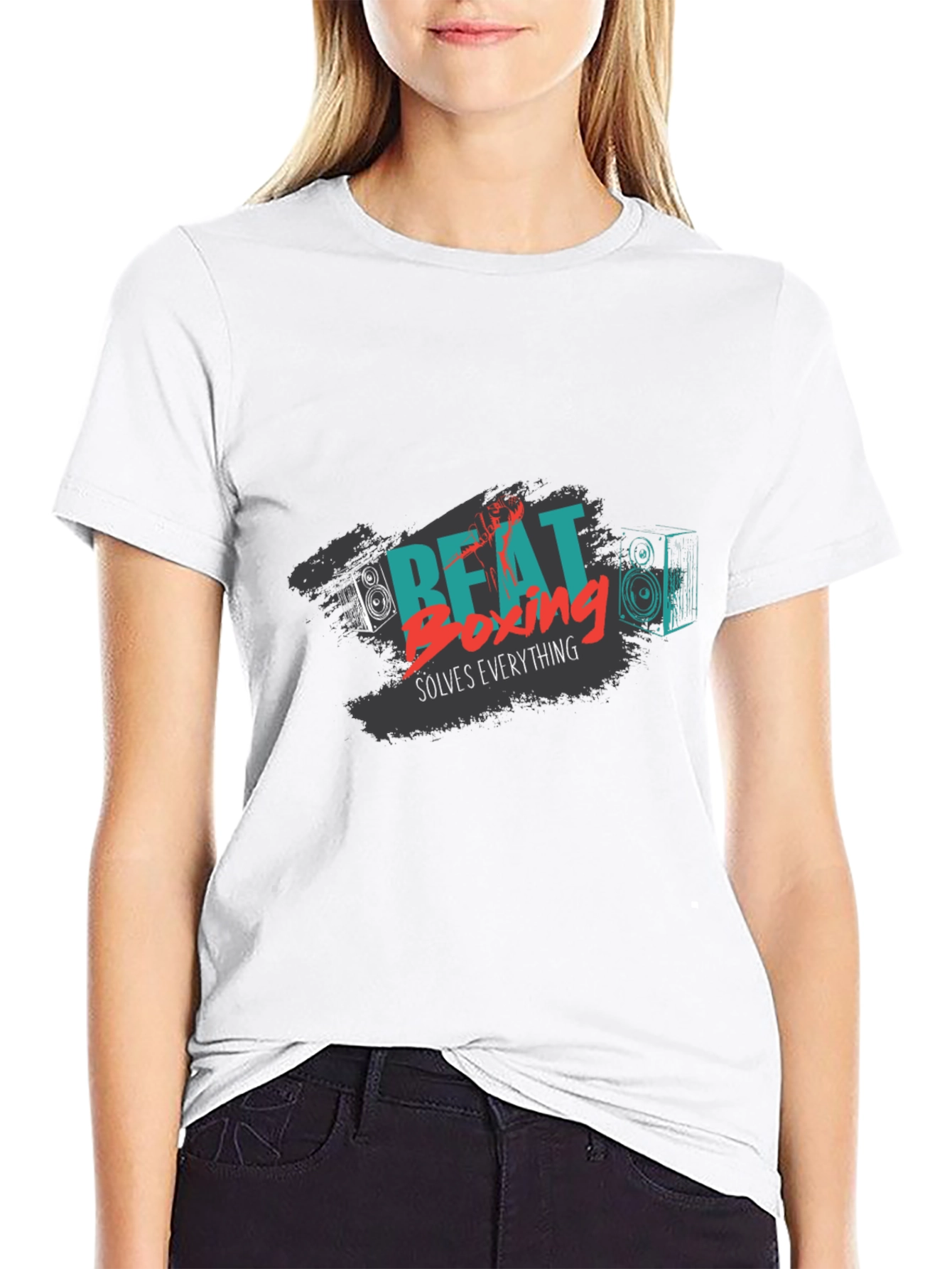 Black Beat Boxing Solves Everything Black Graphic Tee view 9