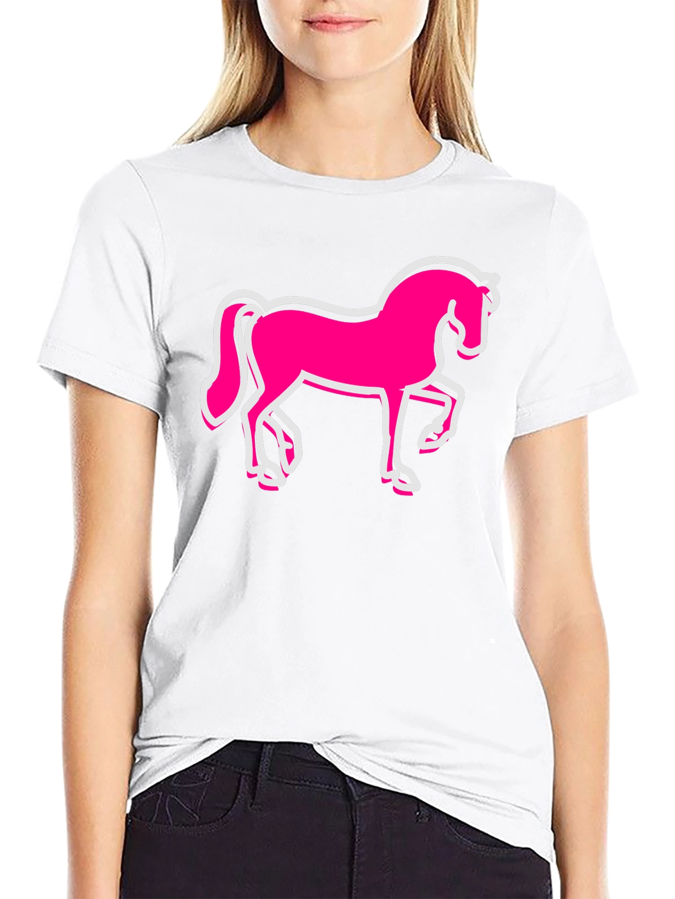 Black Pink Horse Graphic Black T-Shirt - Men's Fashion view 9