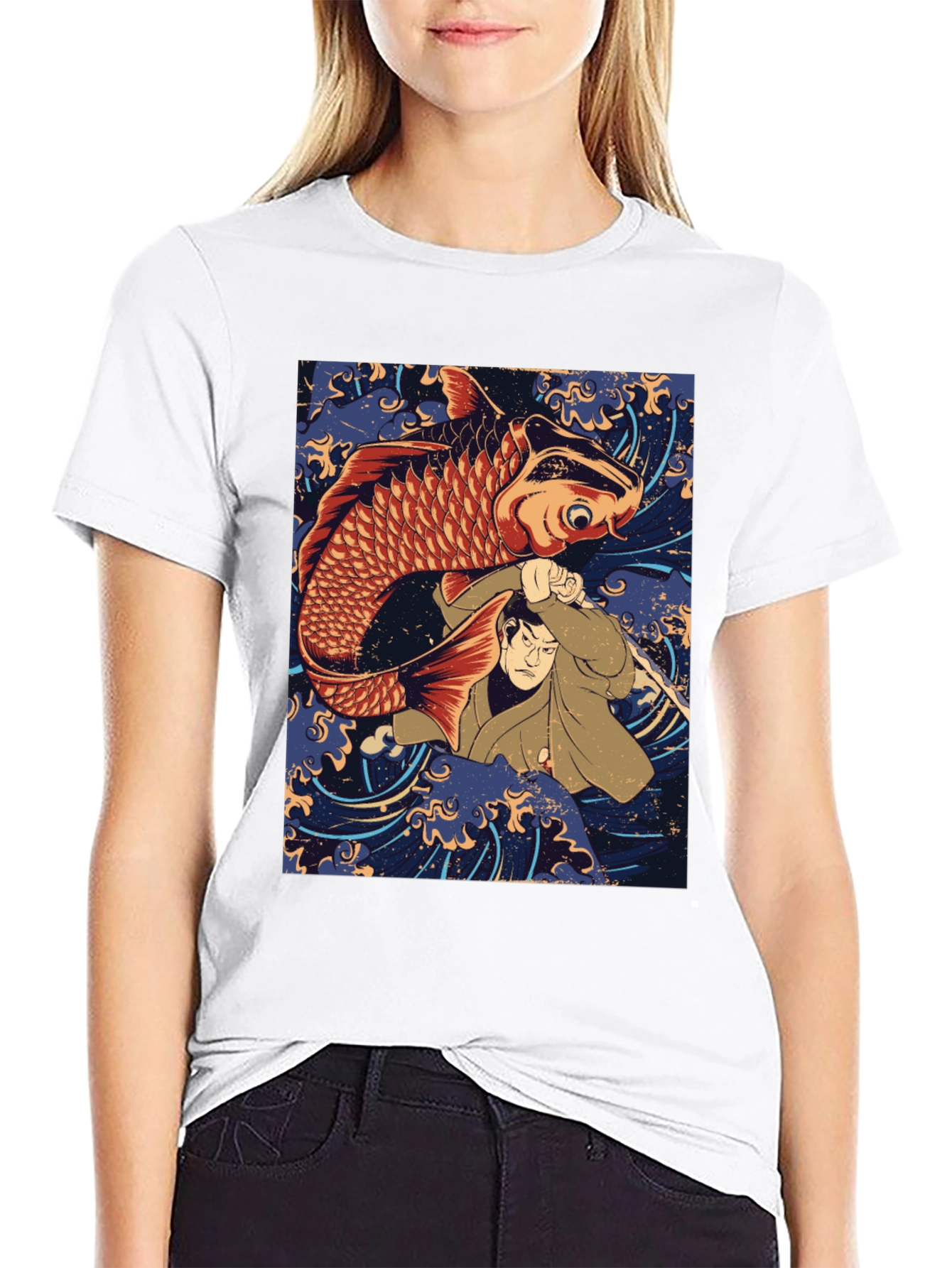 Black Koi Fish & Samurai T-Shirt - Graphic Tee view 9