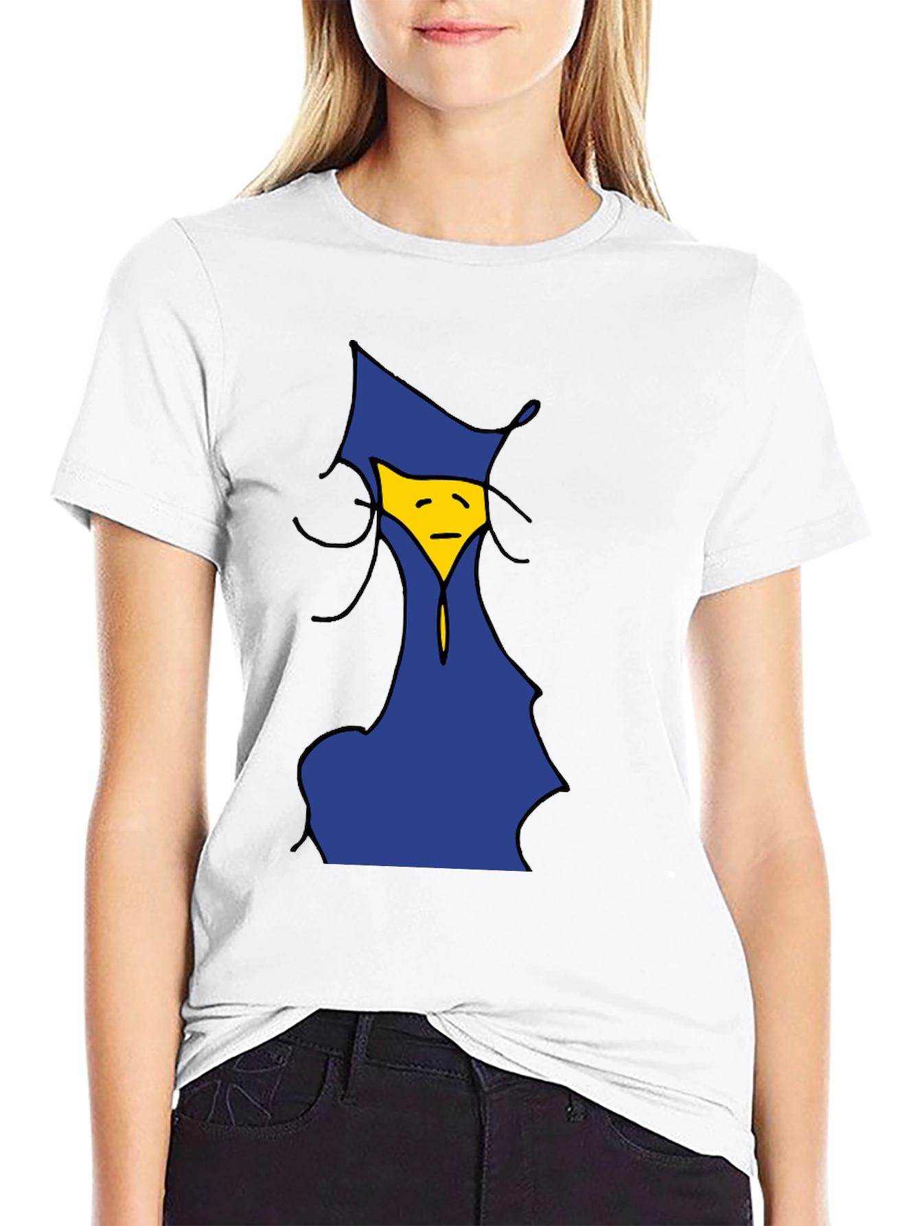 Black Cartoon Sad Face Graphic Tee - Unisex Black T-Shirt view 9