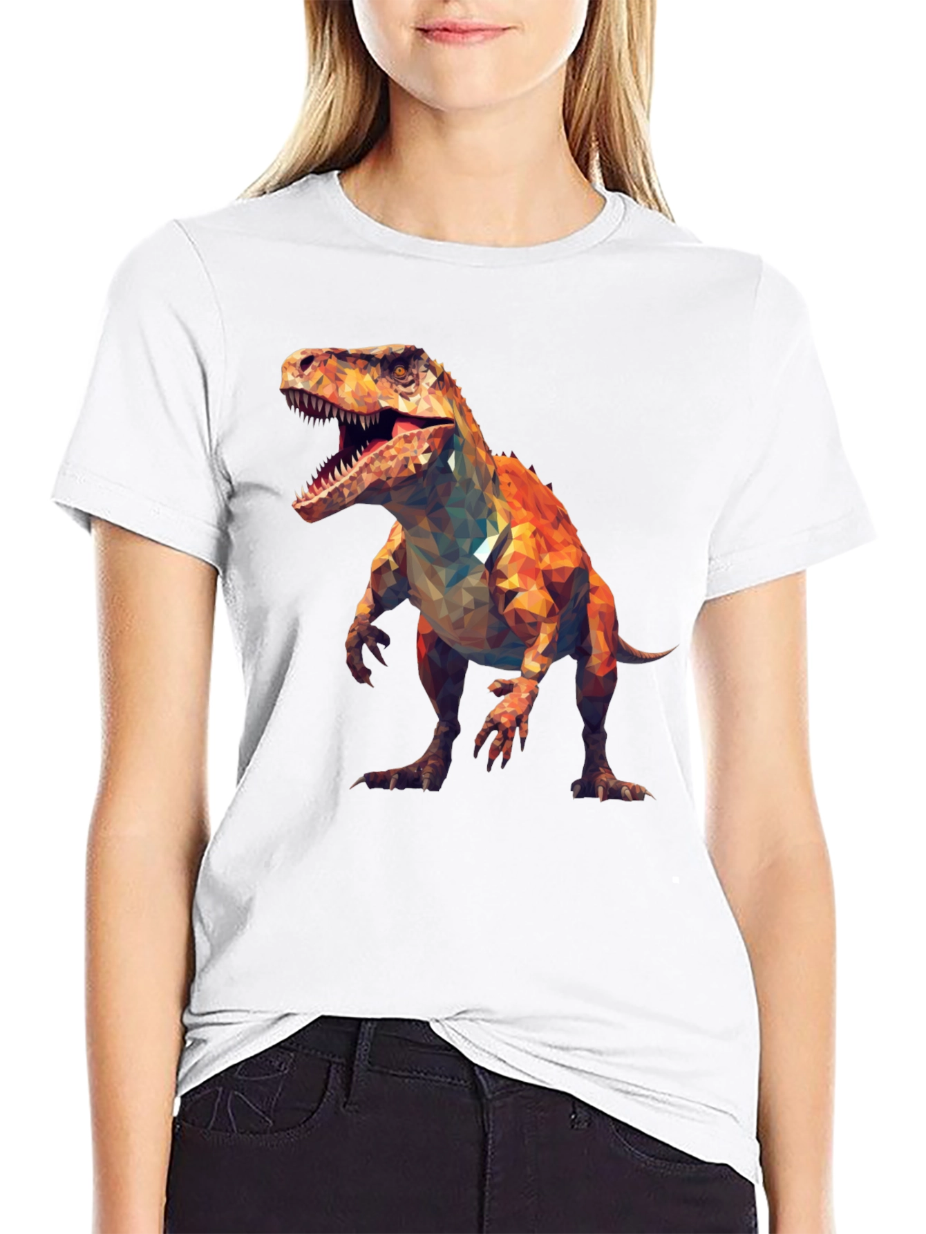 Black Geometric Dinosaur T-Shirt - Black Cotton Tee view 9