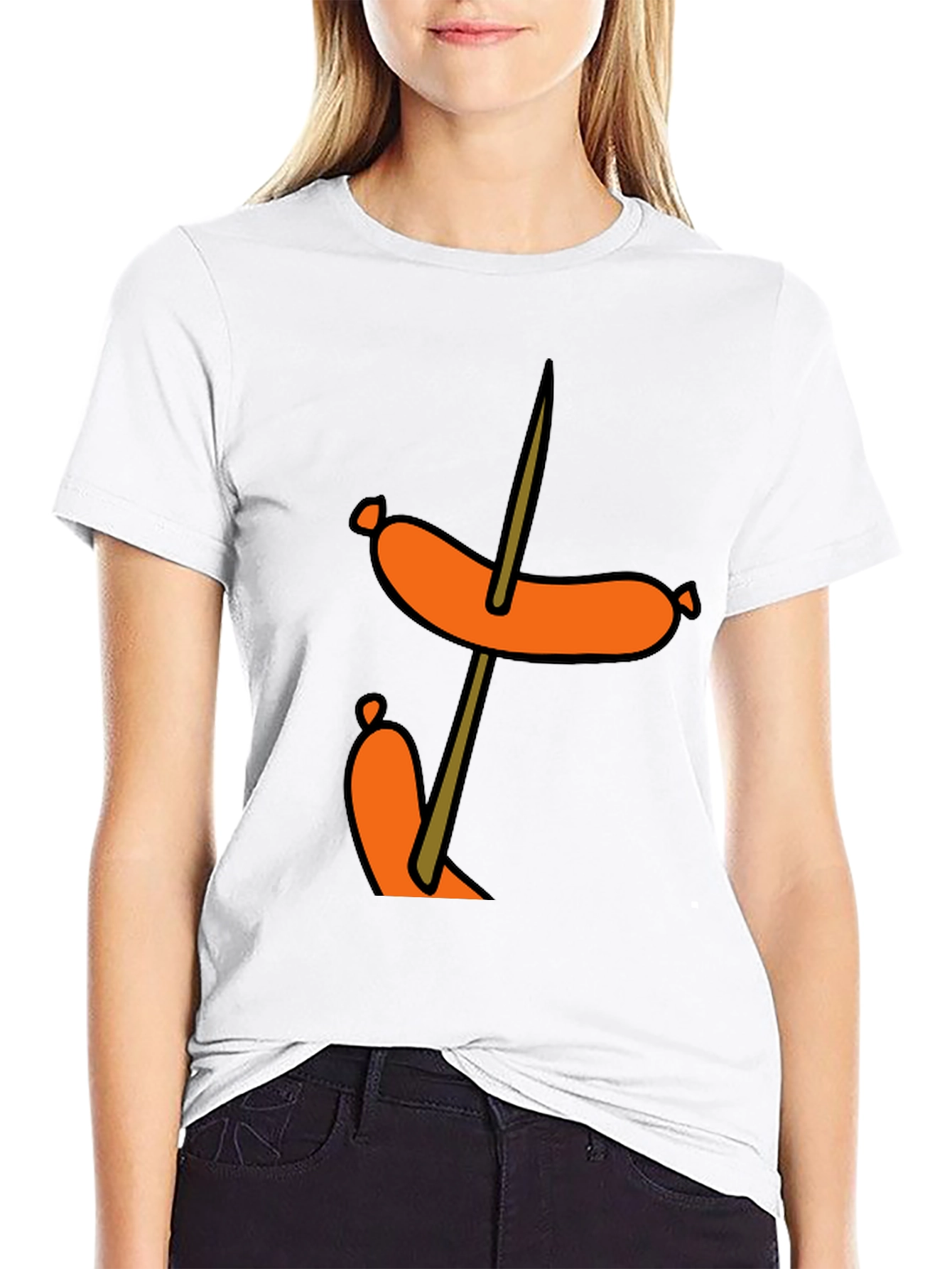 Black Funny Sausage Skewer Black T-Shirt view 9