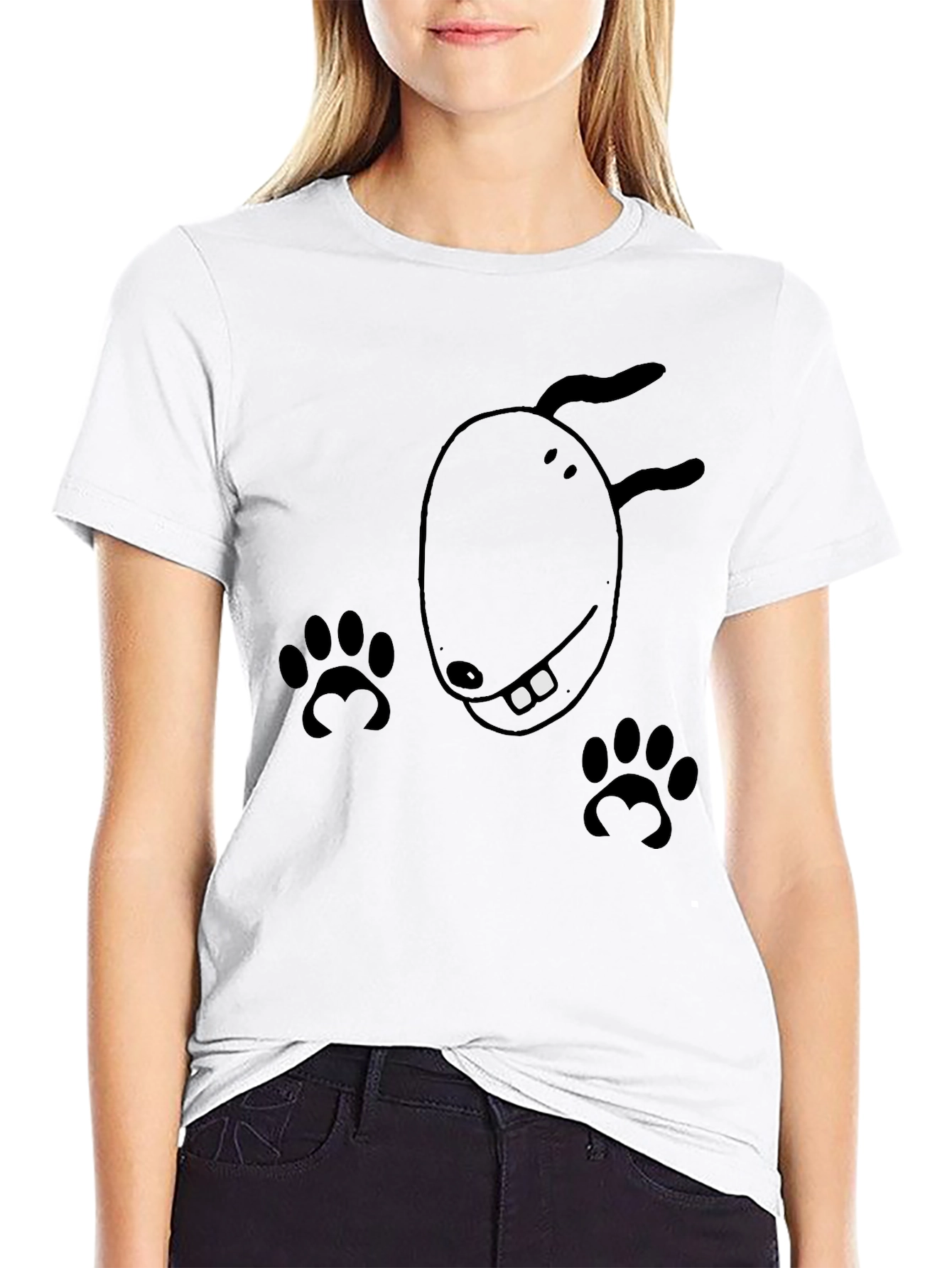 Black Dog Cartoon Graphic Tee - Black Casual T-Shirt view 9