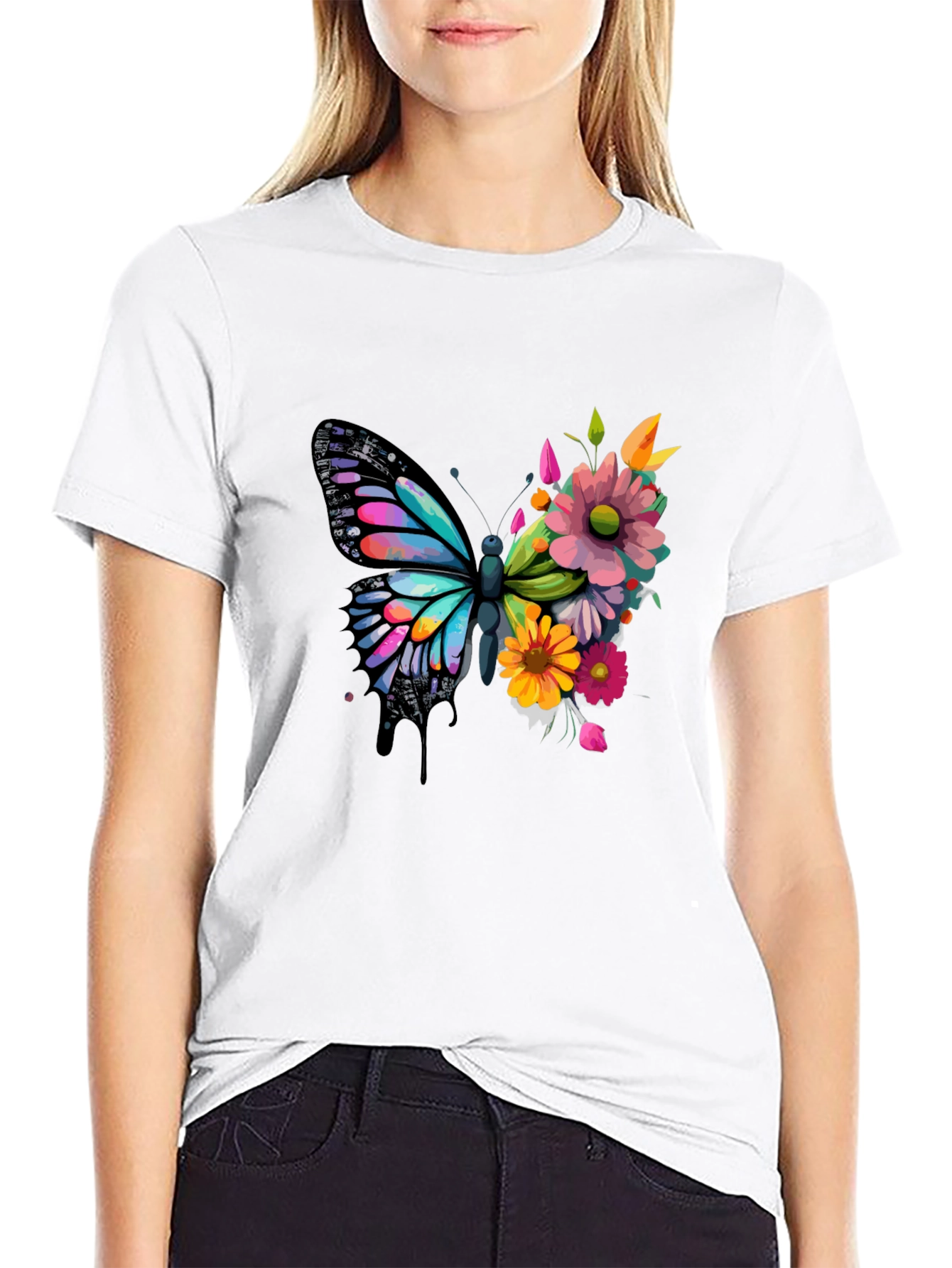 Black Butterfly Floral Graphic Tee - Black view 9