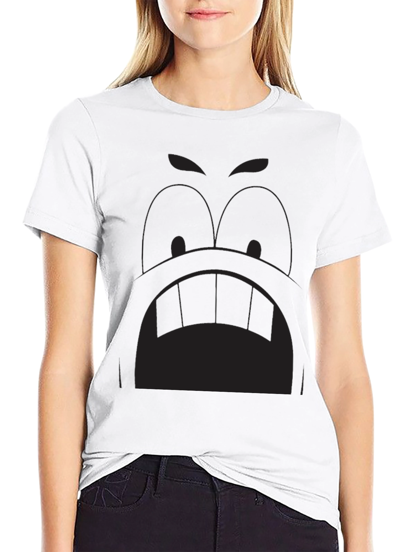 Black Cartoon Face Graphic Tee - Black view 9