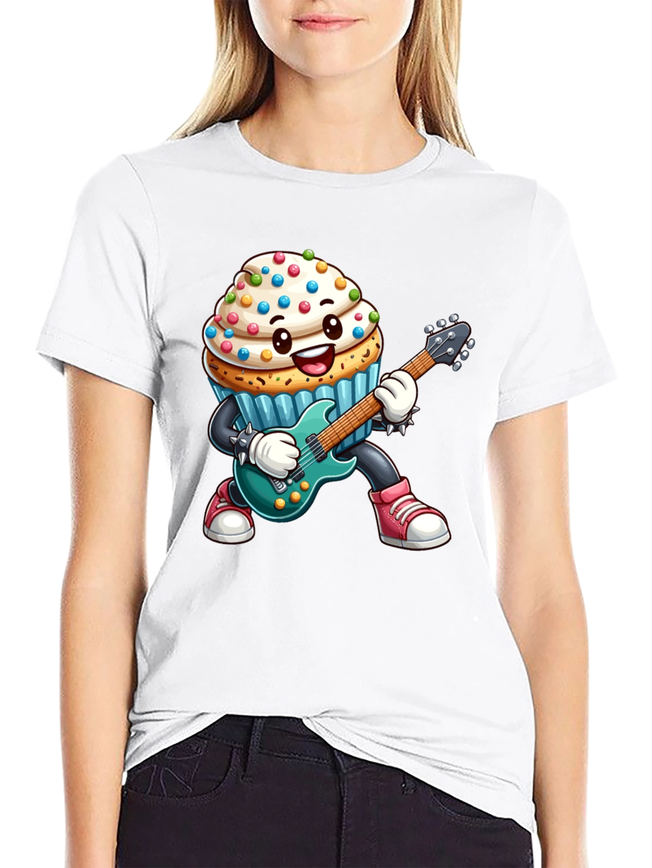 Black Cupcake Rocker Graphic Tee - Black Cotton T-Shirt view 9