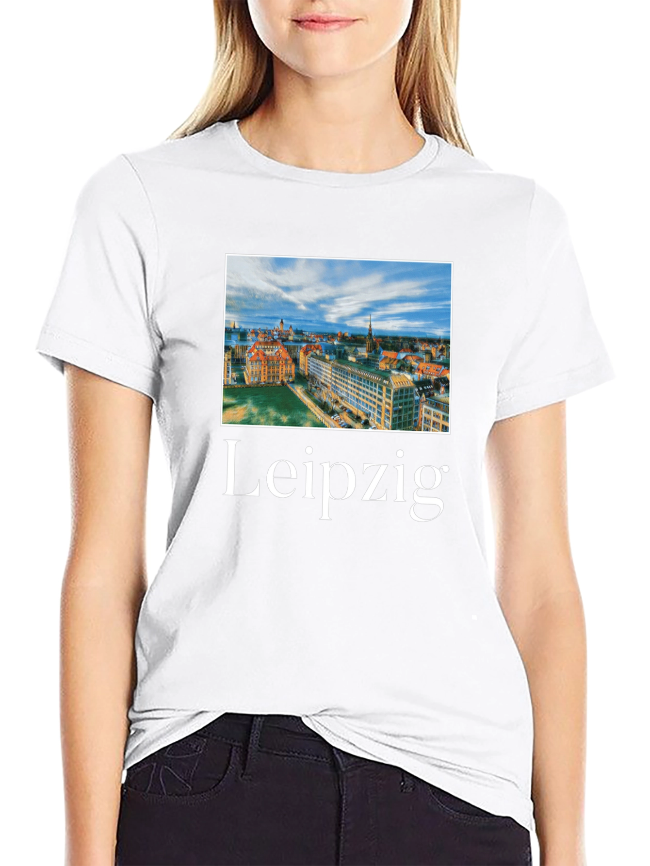Black Leipzig Cityscape Graphic T-Shirt view 9