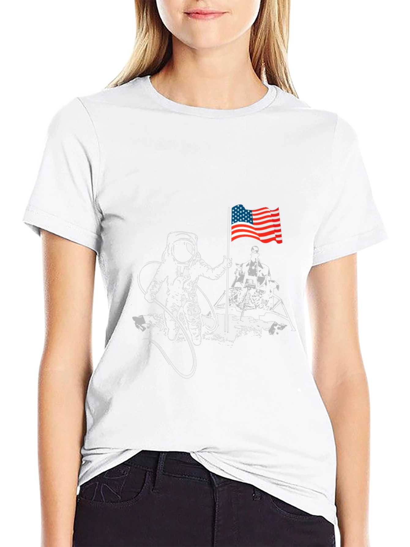 Black Astronaut American Flag T-Shirt - Space Exploration Tee view 9