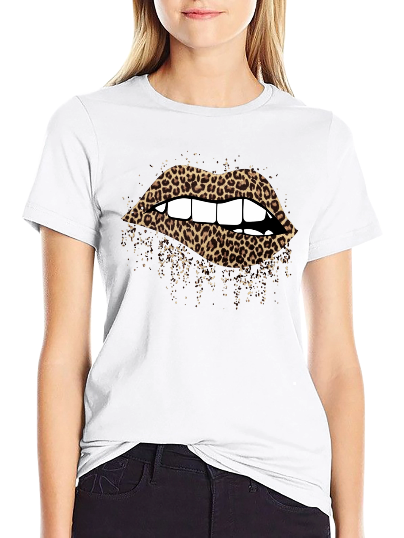 Black Leopard Lips Graphic T-Shirt - Black view 9