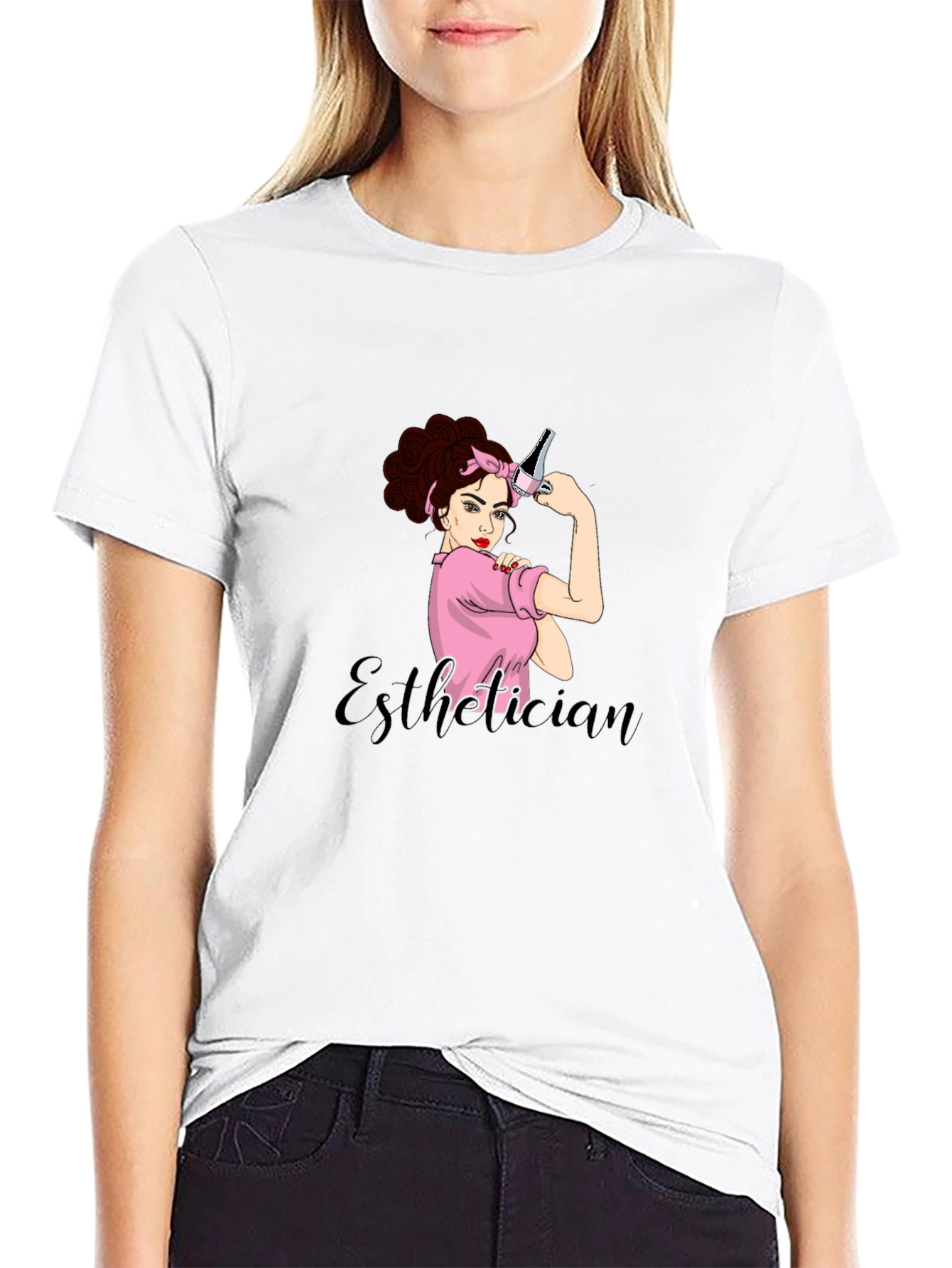 Black Esthetician Rosie the Riveter Graphic T-Shirt view 9