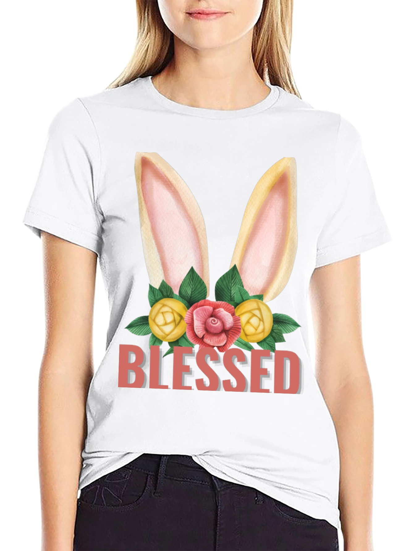 Blessed Easter Bunny Floral Graphic T-Shirt - 9