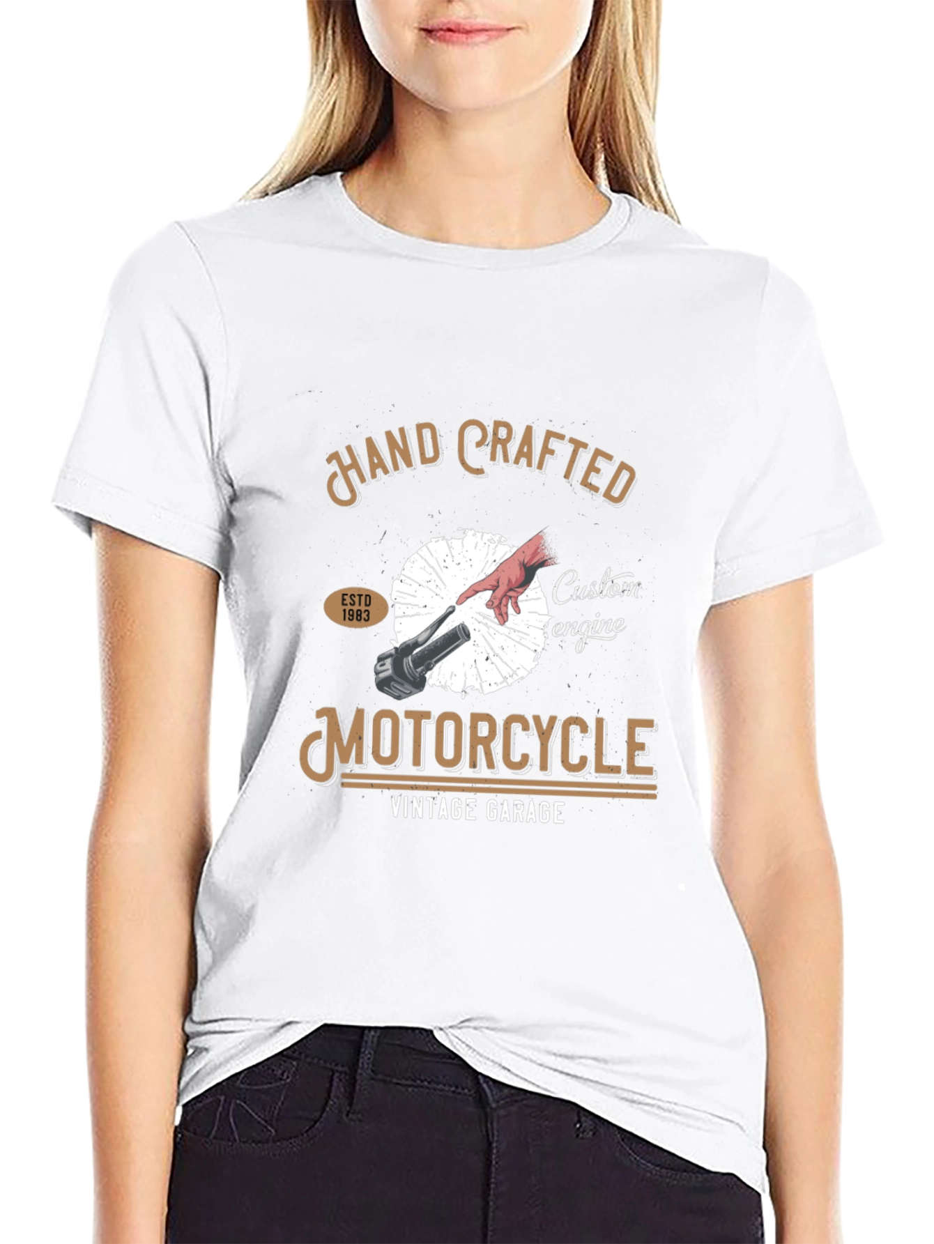 Black Hand Crafted Motorcycle Vintage Garage Tee view 9