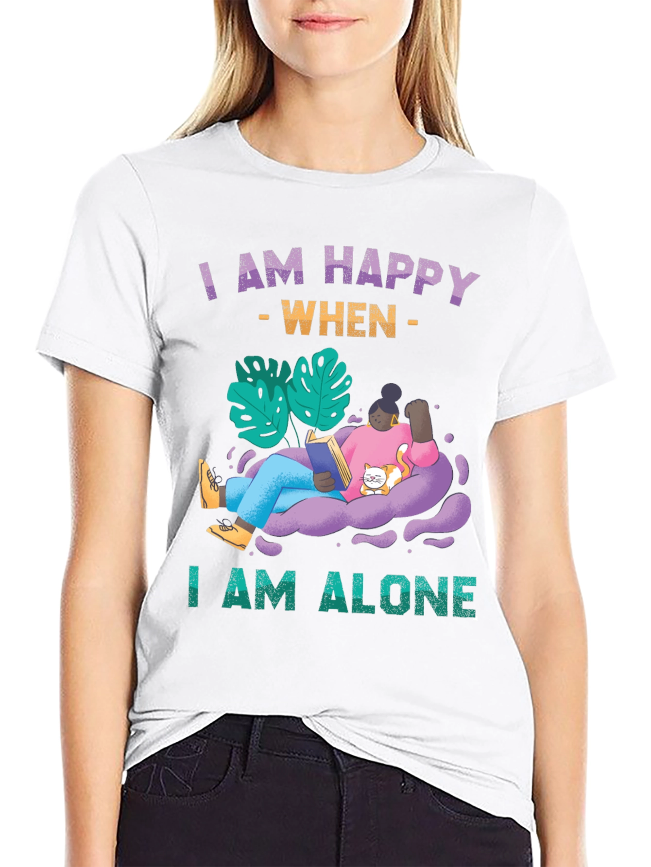 Black I am Happy When I am Alone T-Shirt view 9