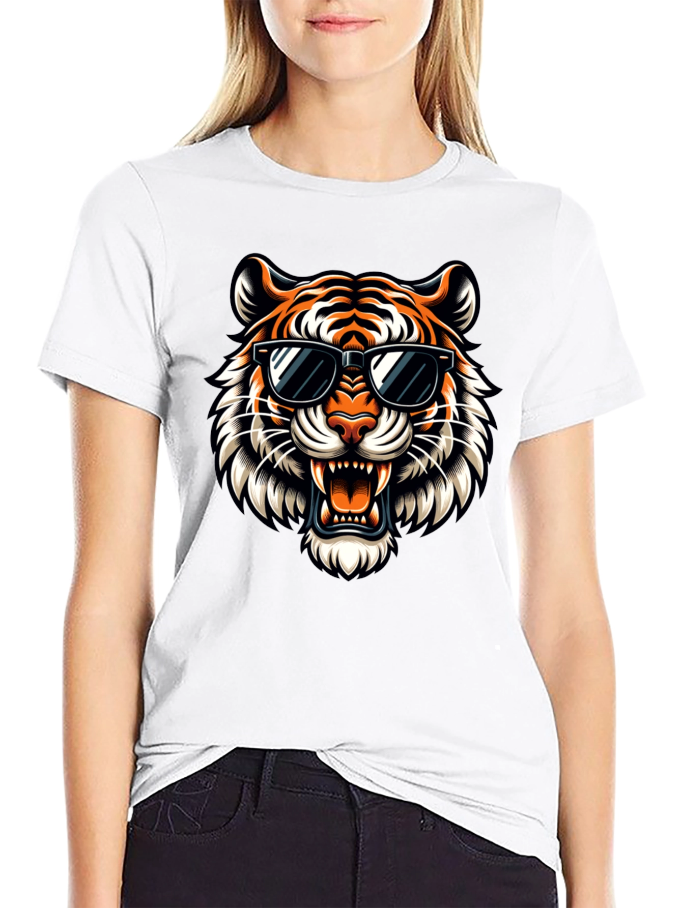 Black Cool Tiger Graphic Tee - Stylish Black T-Shirt view 9