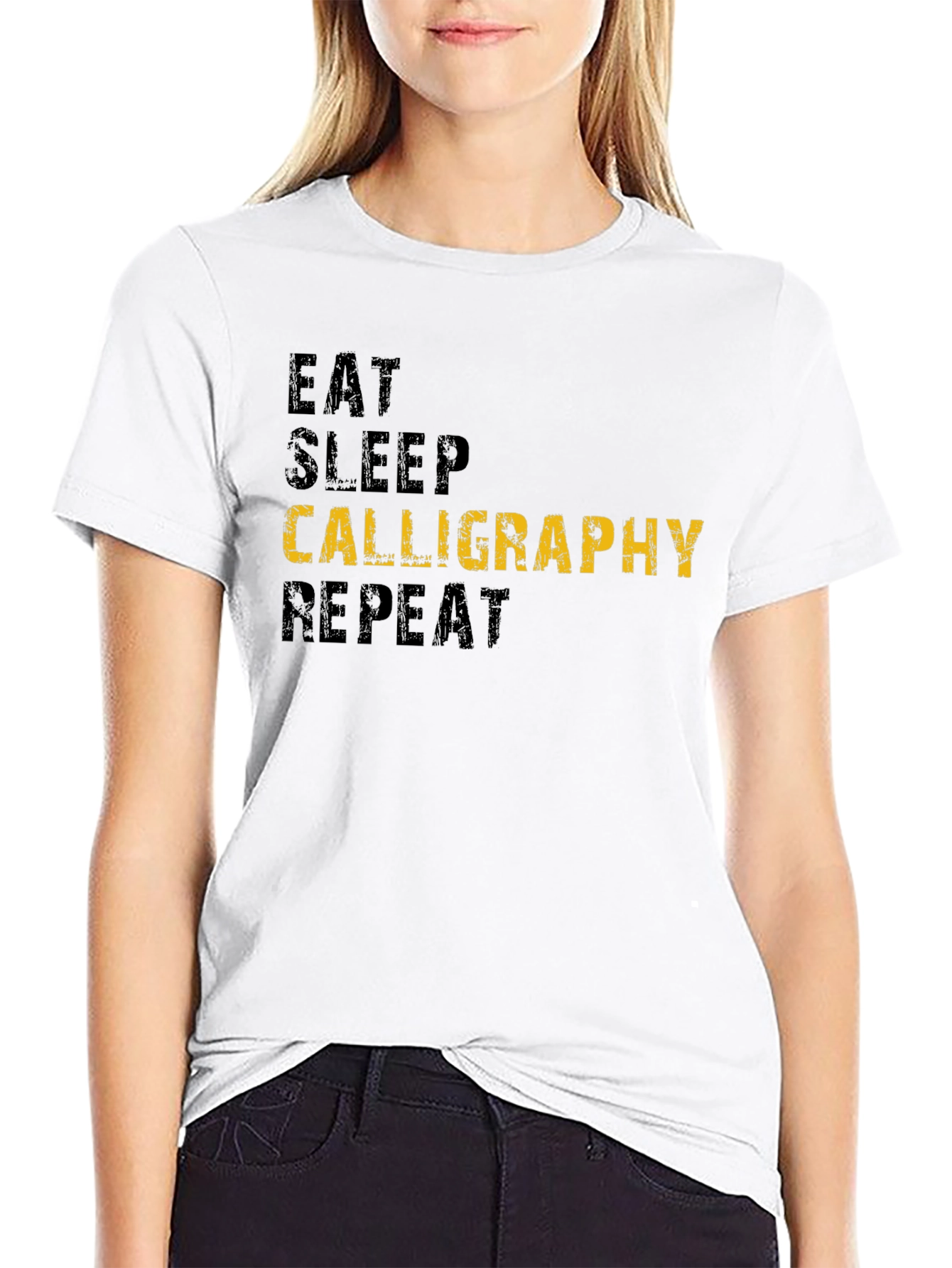 Black Eat Sleep Calligraphy Repeat Black T-Shirt view 9