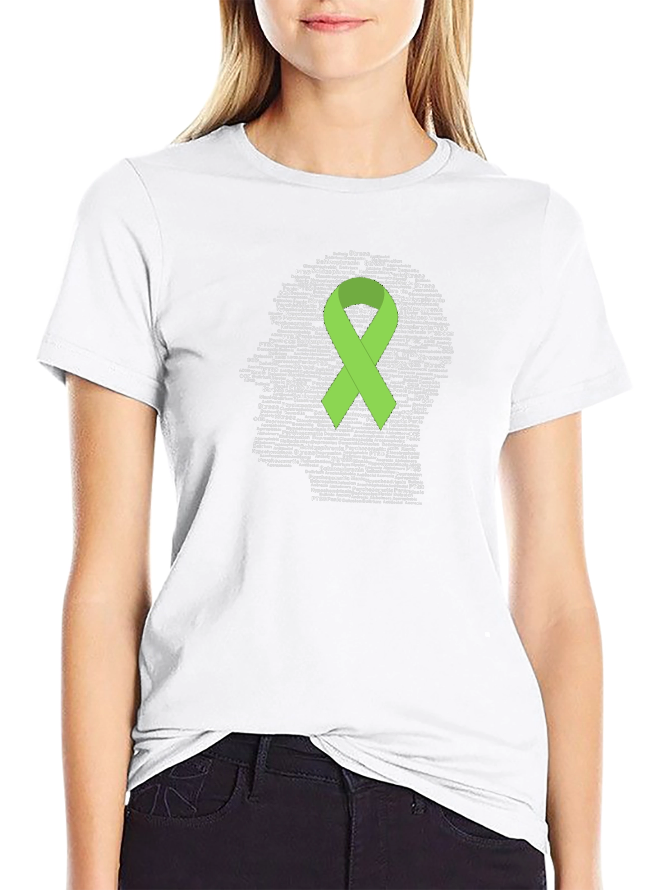 Black Mental Health Awareness Ribbon T-Shirt view 9