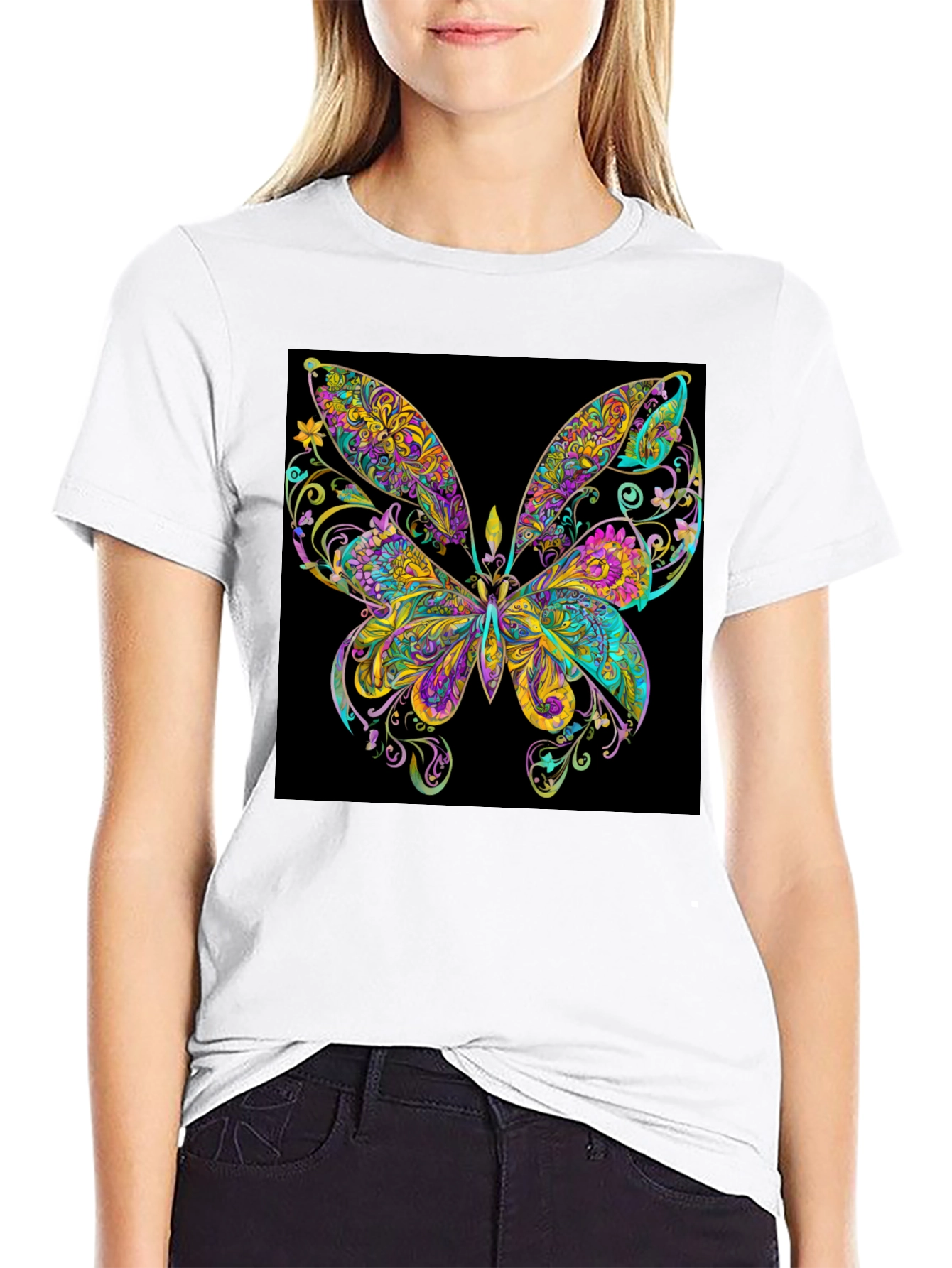 Black Psychedelic Butterfly Graphic Black T-Shirt view 9