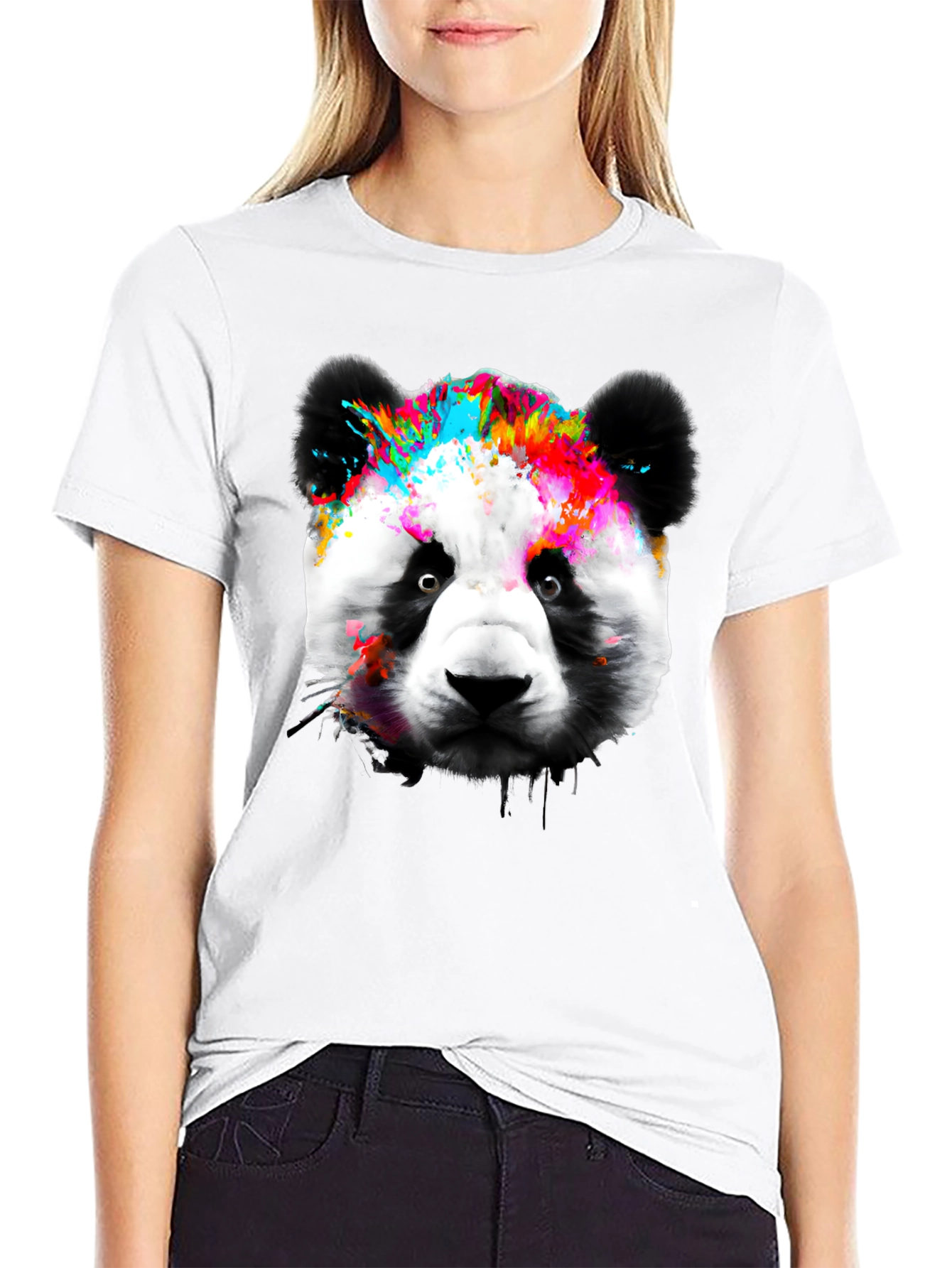 Black Colorful Panda Graphic T-Shirt view 9