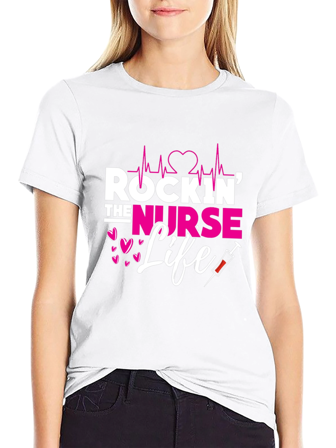 Black Rockin' The Nurse Life Graphic Tee view 9