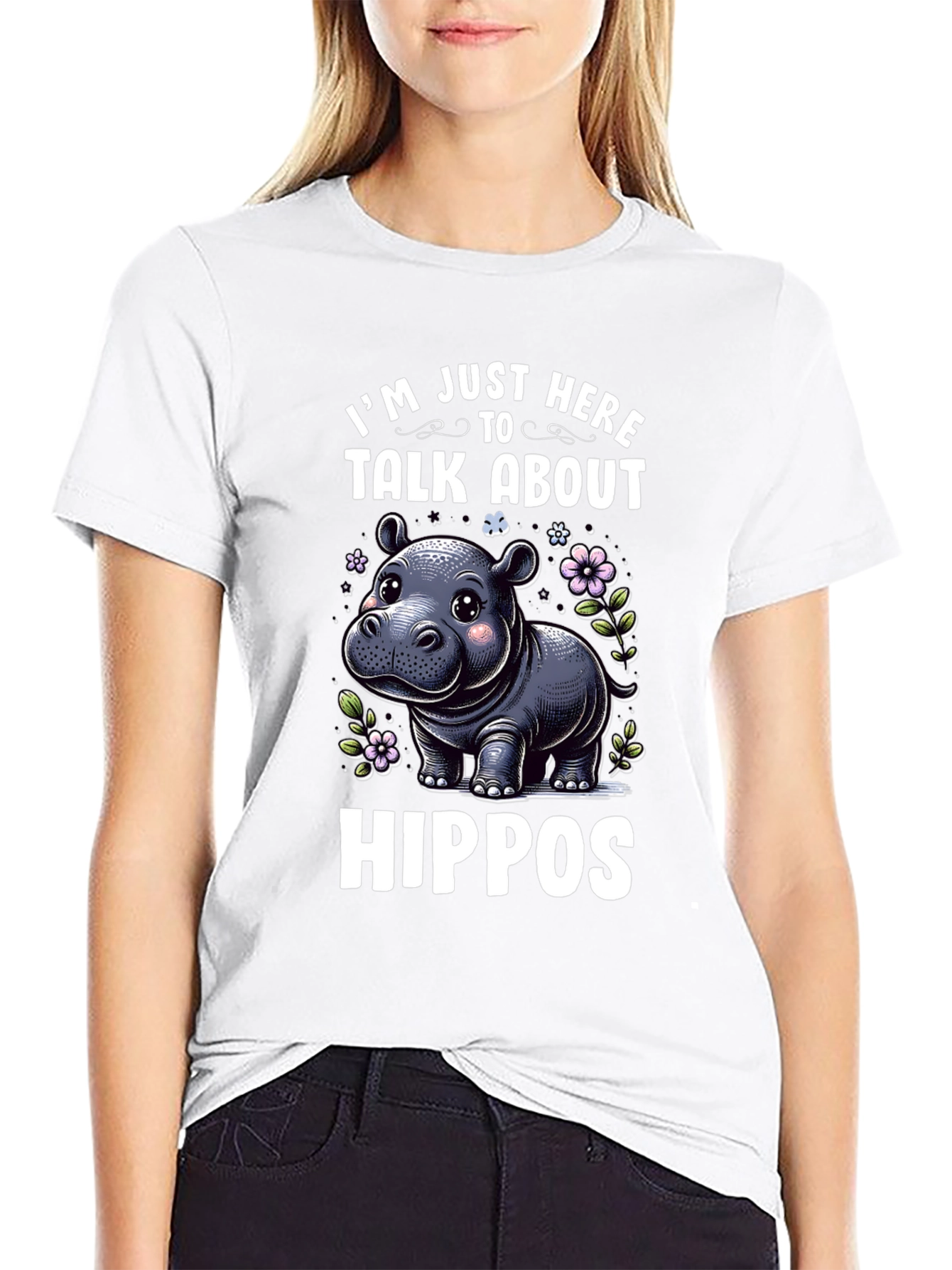 Black Hippo Lover T-Shirt - I'm Just Here To Talk About Hippos view 9